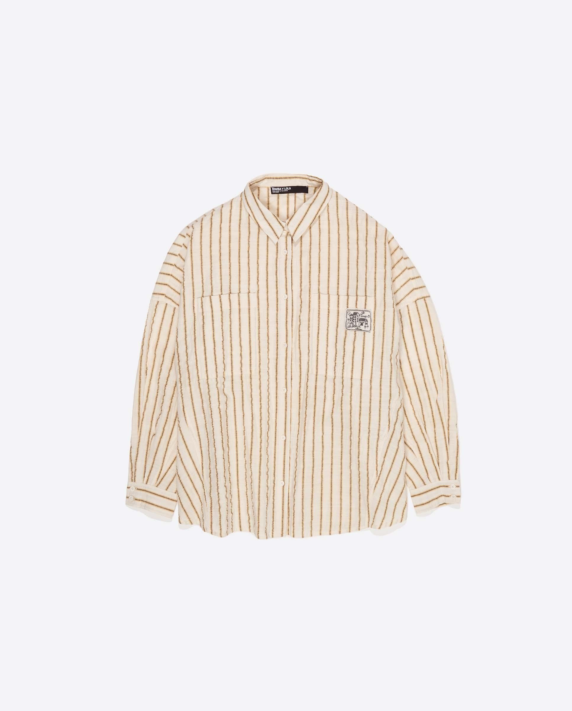 Camisa Oversize Algodão com Textura Às Riscas Amarelo-4