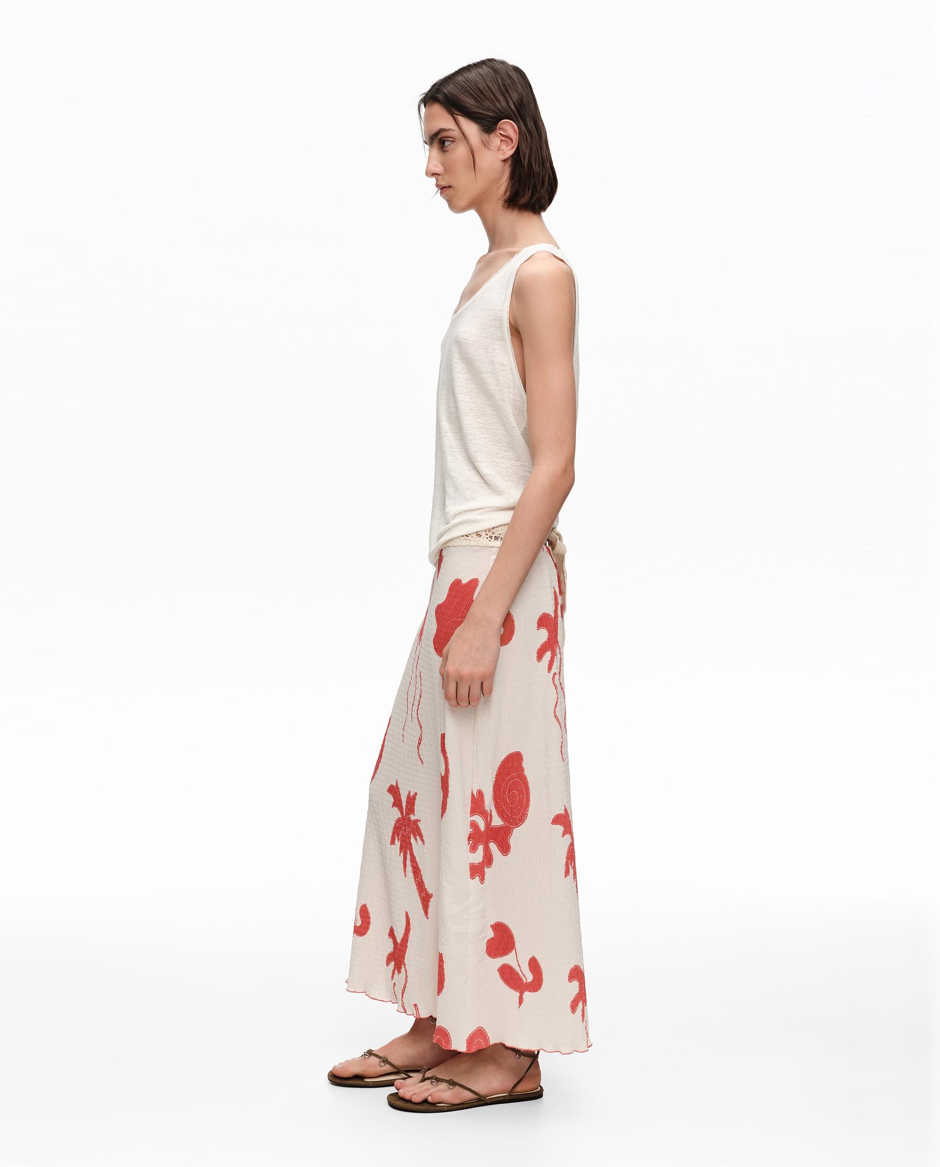 Saia Comprida com Algodão e Estampados Vermelho-4