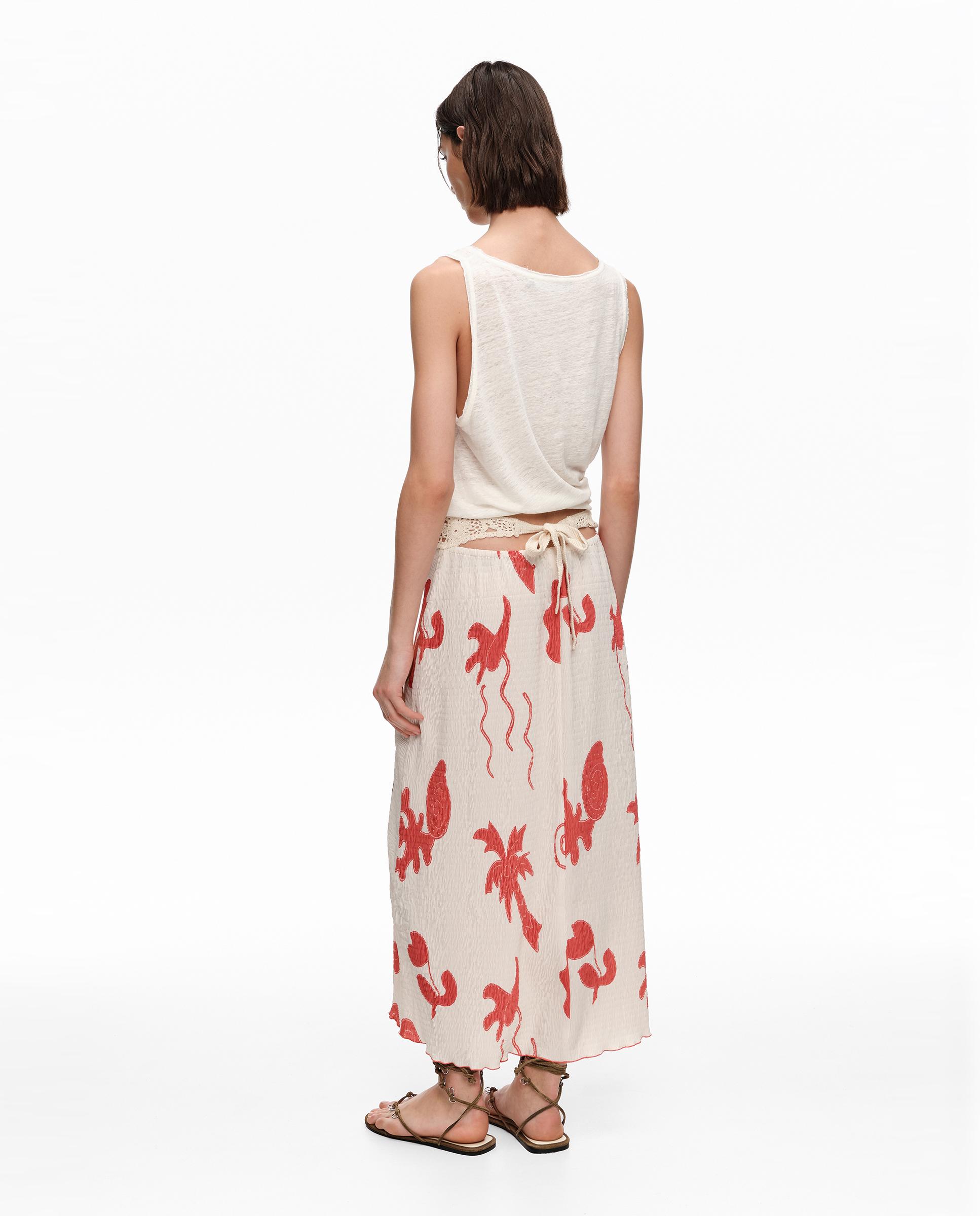 Saia Comprida com Algodão e Estampados Vermelho-5