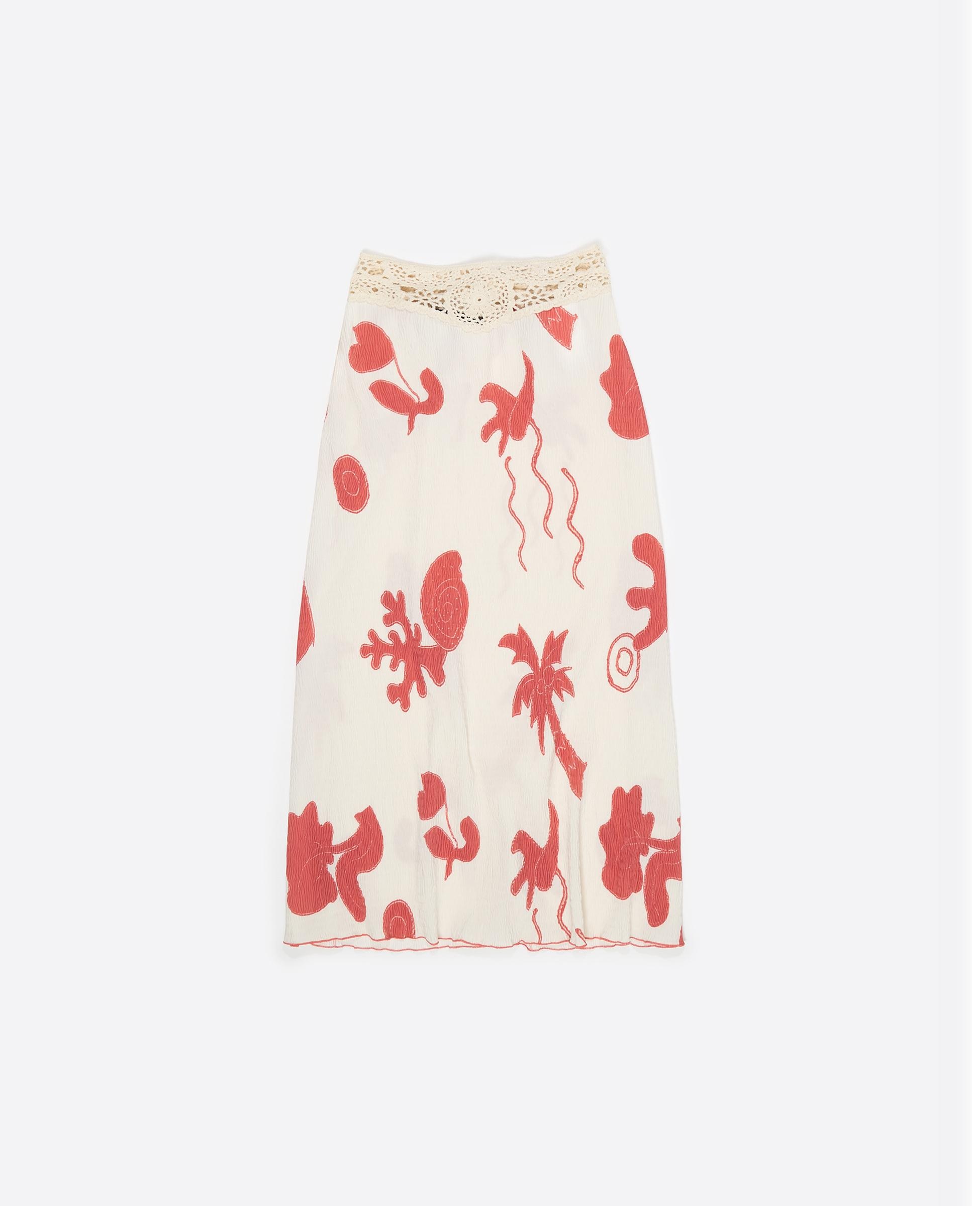 Saia Comprida com Algodão e Estampados Vermelho-6