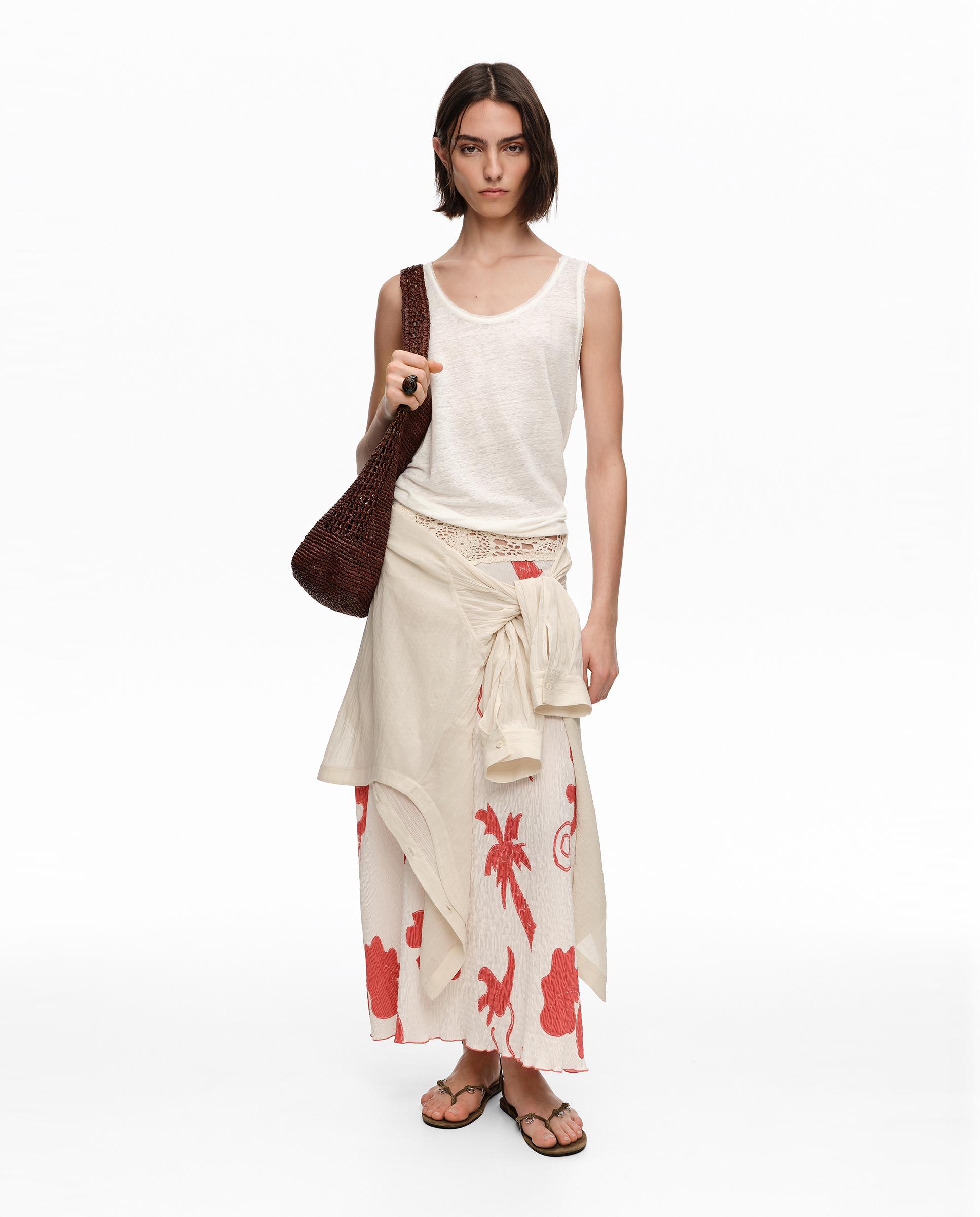 Saia Comprida com Algodão e Estampados Vermelho-7