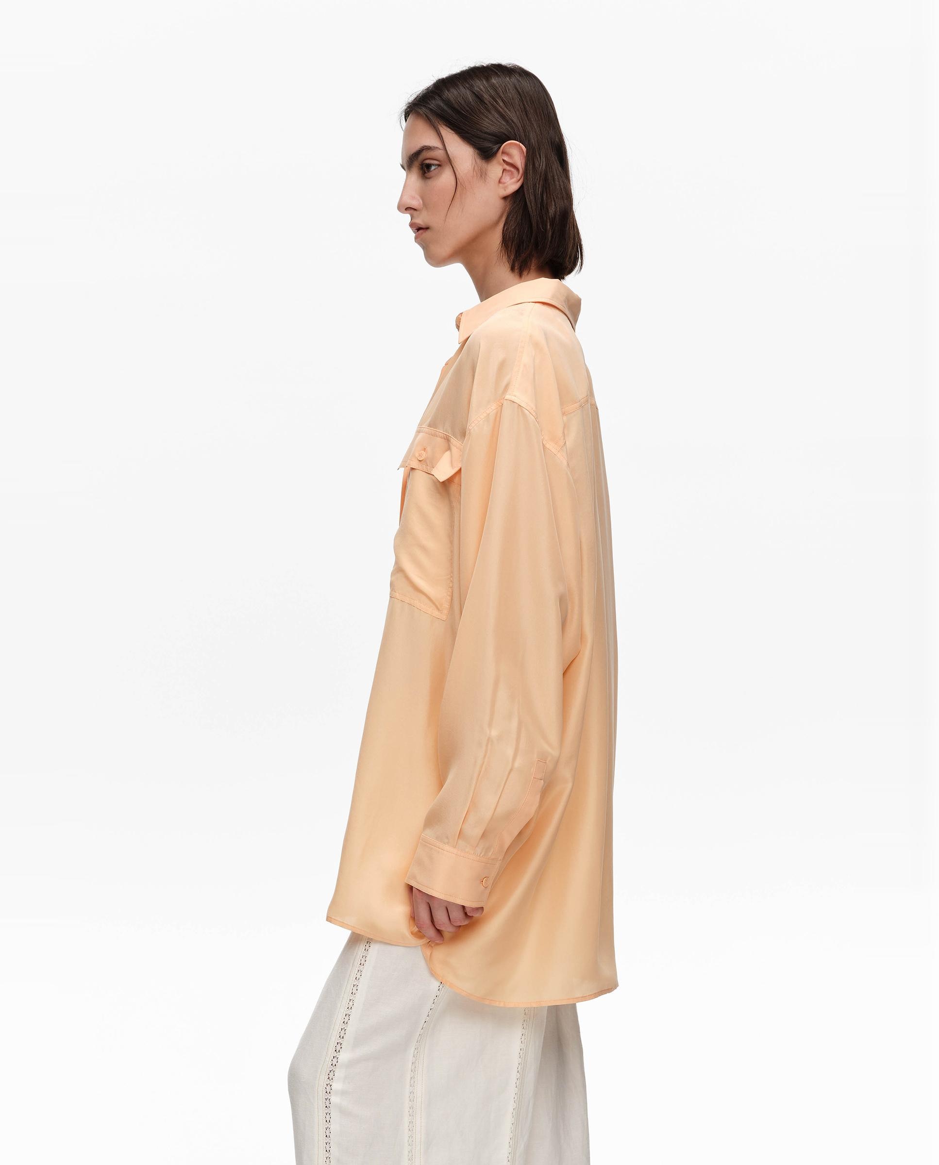 Camisa 100% Seda com Bolsos Laranja-3