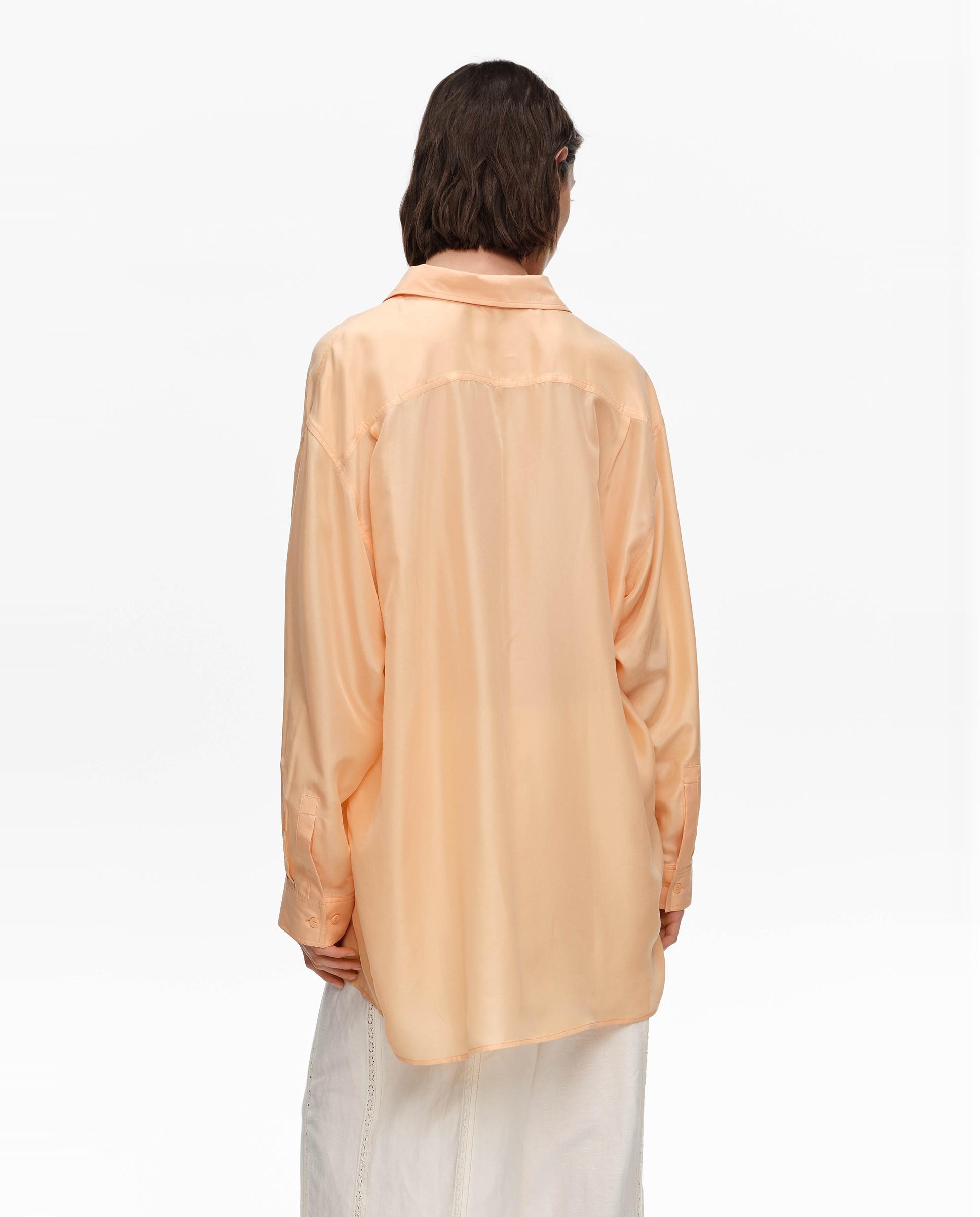 Camisa 100% Seda com Bolsos Laranja-4
