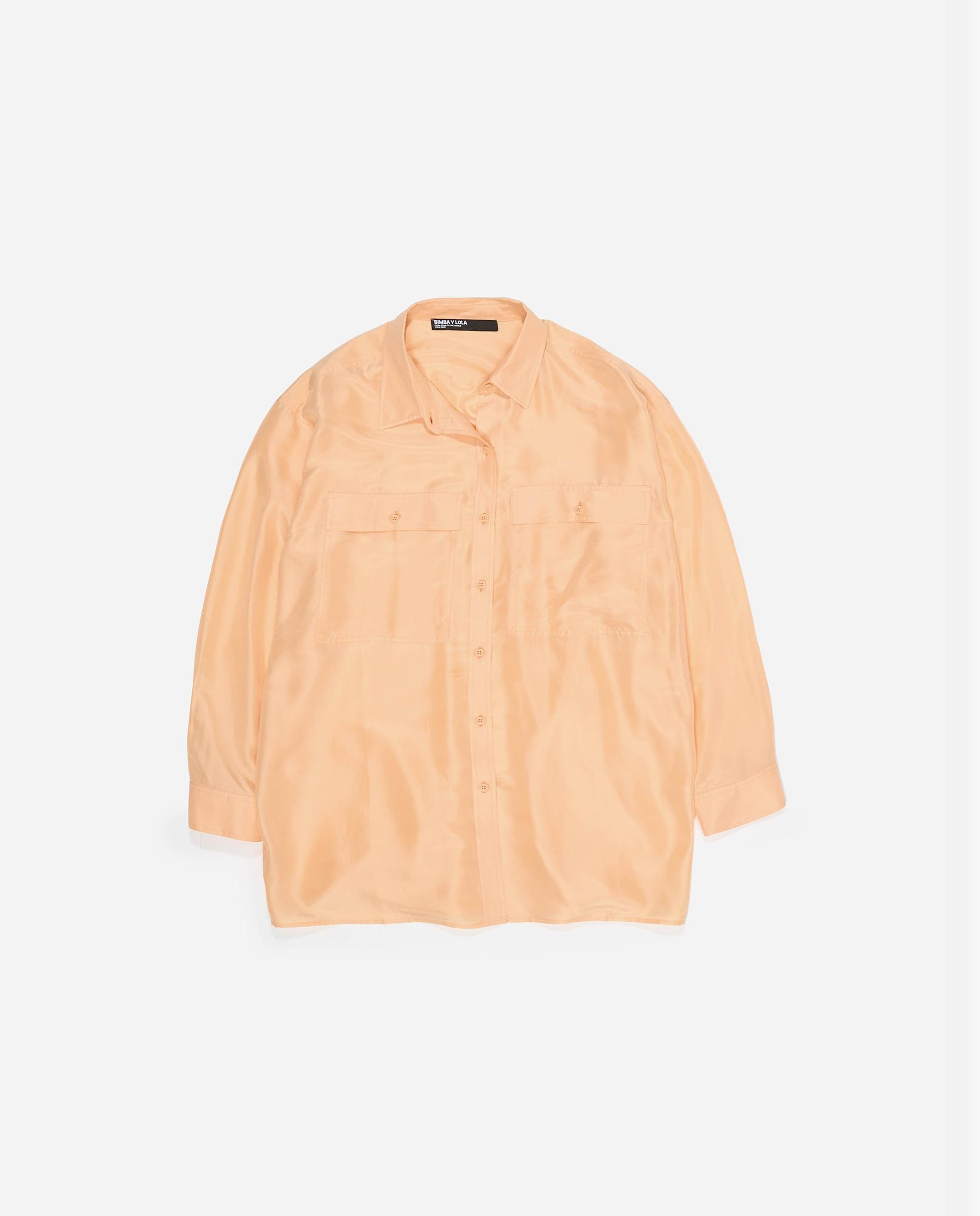 Camisa 100% Seda com Bolsos Laranja-5