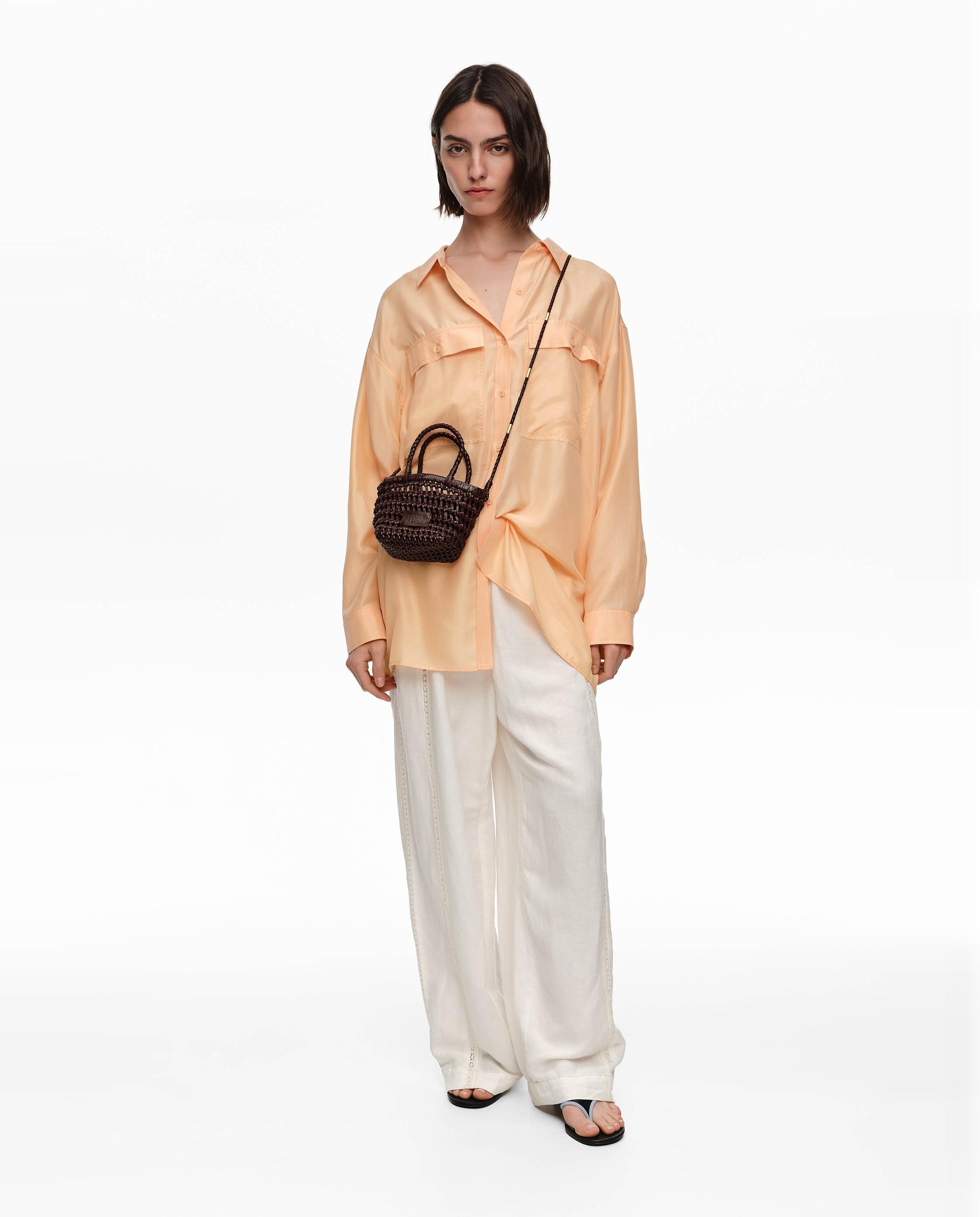 Camisa 100% Seda com Bolsos Laranja-6