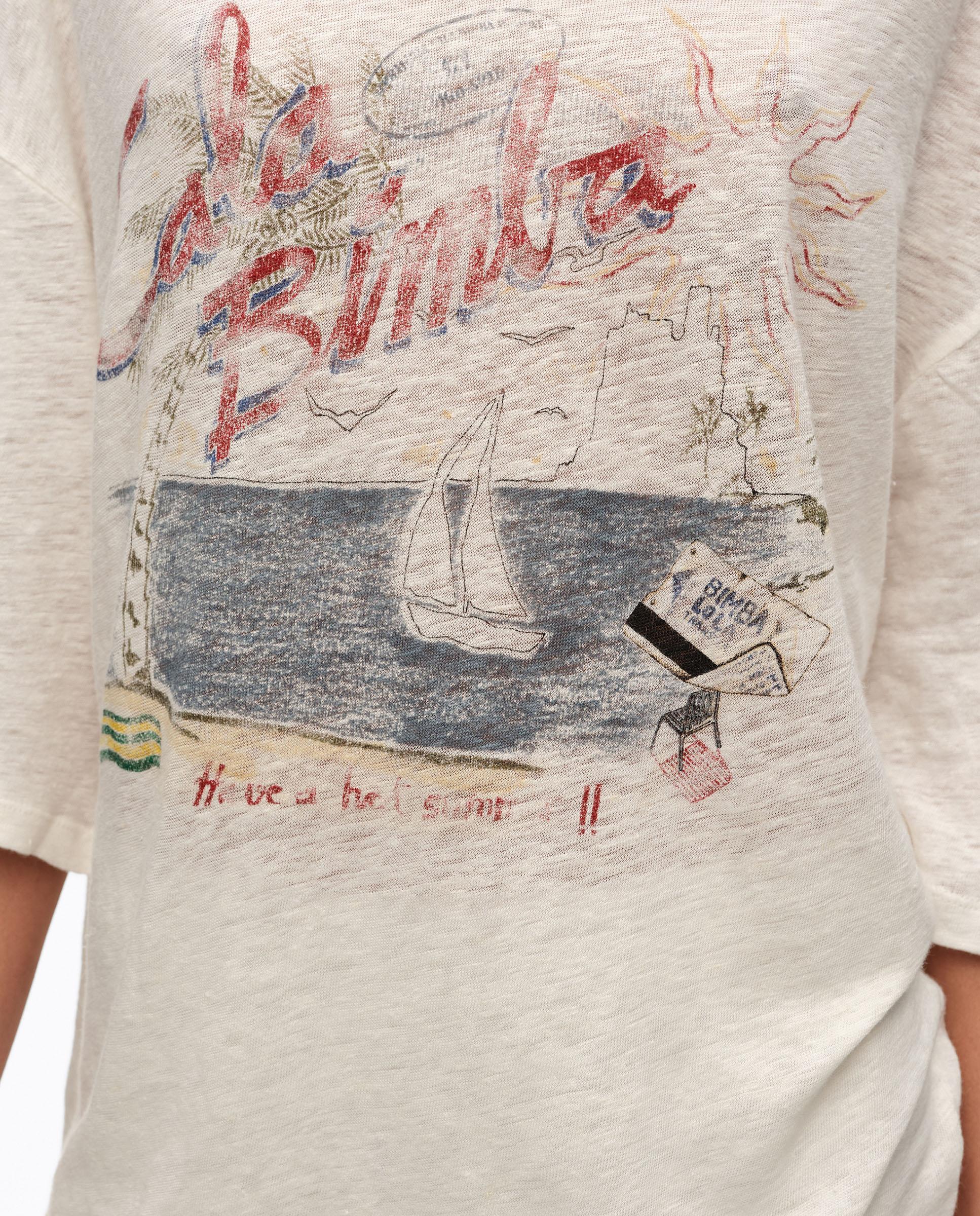 T-shirt com Logo Cala Bimba de Linho Lavado Marfim-3