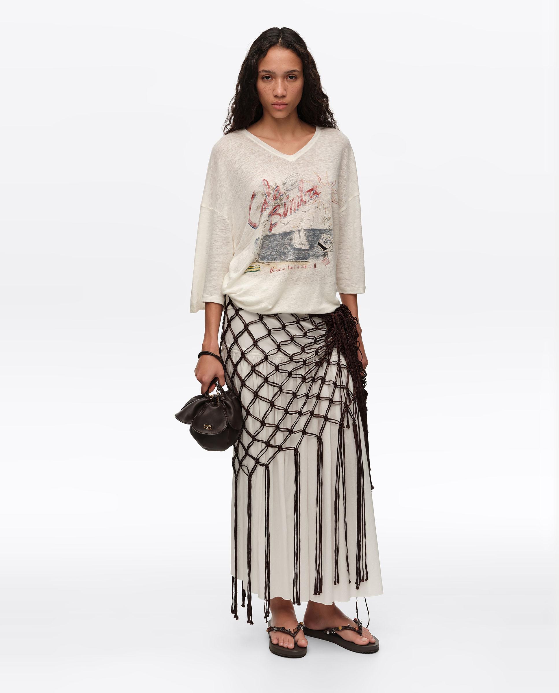 T-shirt com Logo Cala Bimba de Linho Lavado Marfim-6