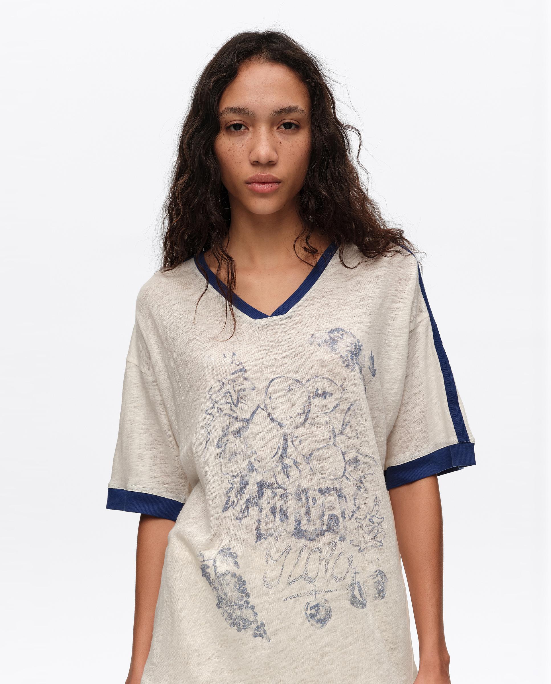 T-shirt com Logo Frutas de Linho Lavado Branco-2