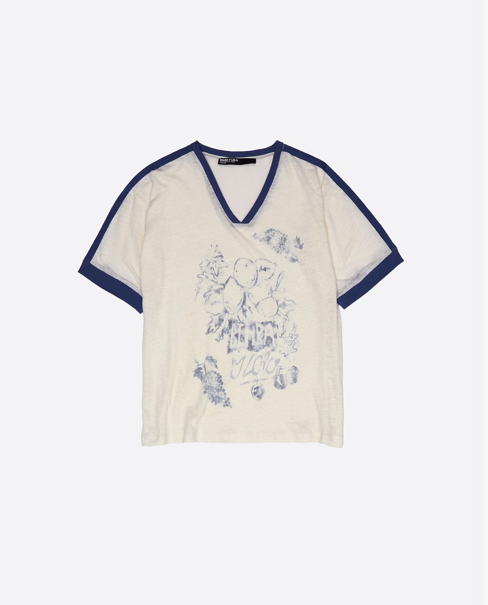 T-shirt com Logo Frutas de Linho Lavado Branco-5