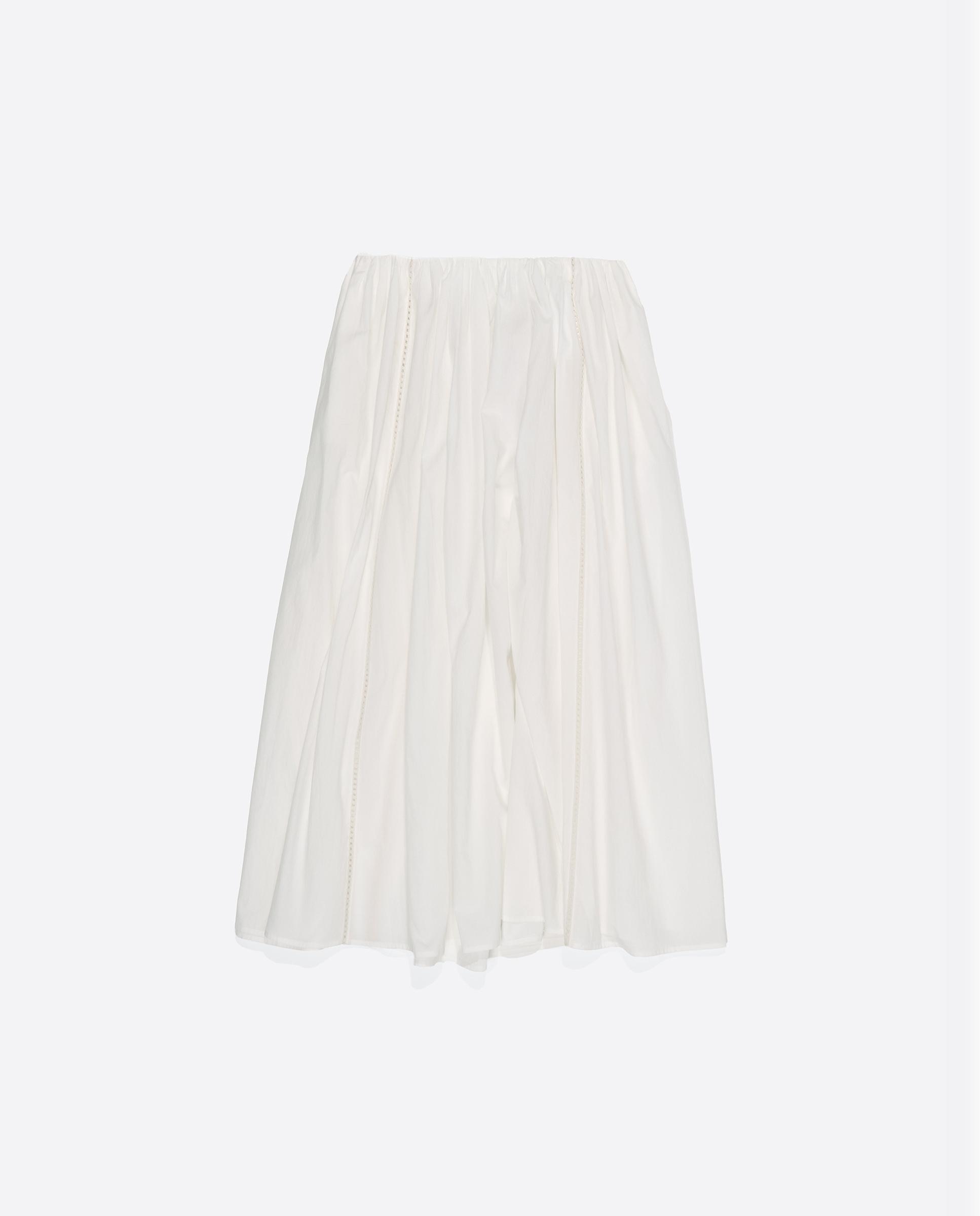 Saia Midi 100% Algodão com Franzidos Branco-5