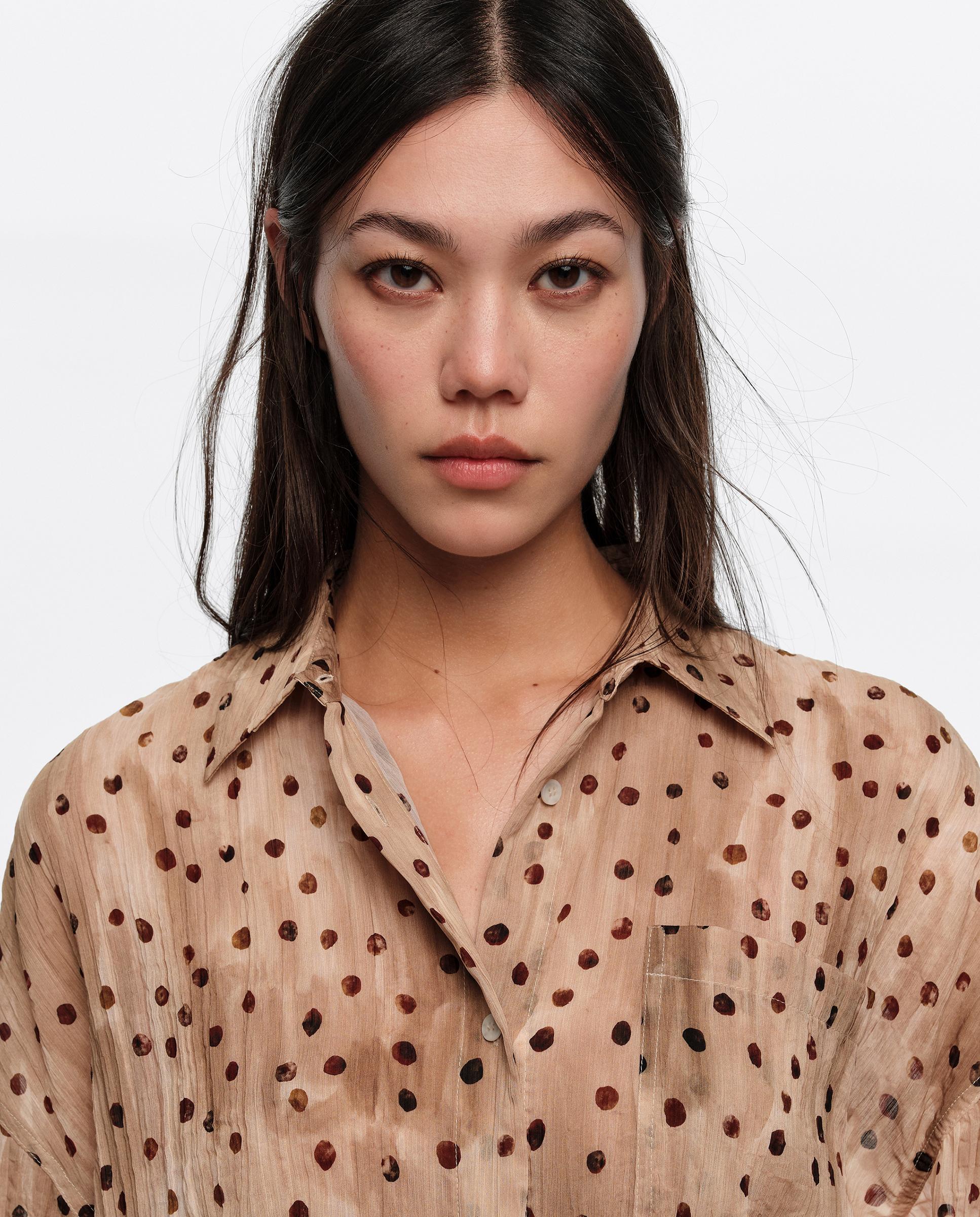 Camisa Plissada de Manga Curta Watercolor Dots Natural-2