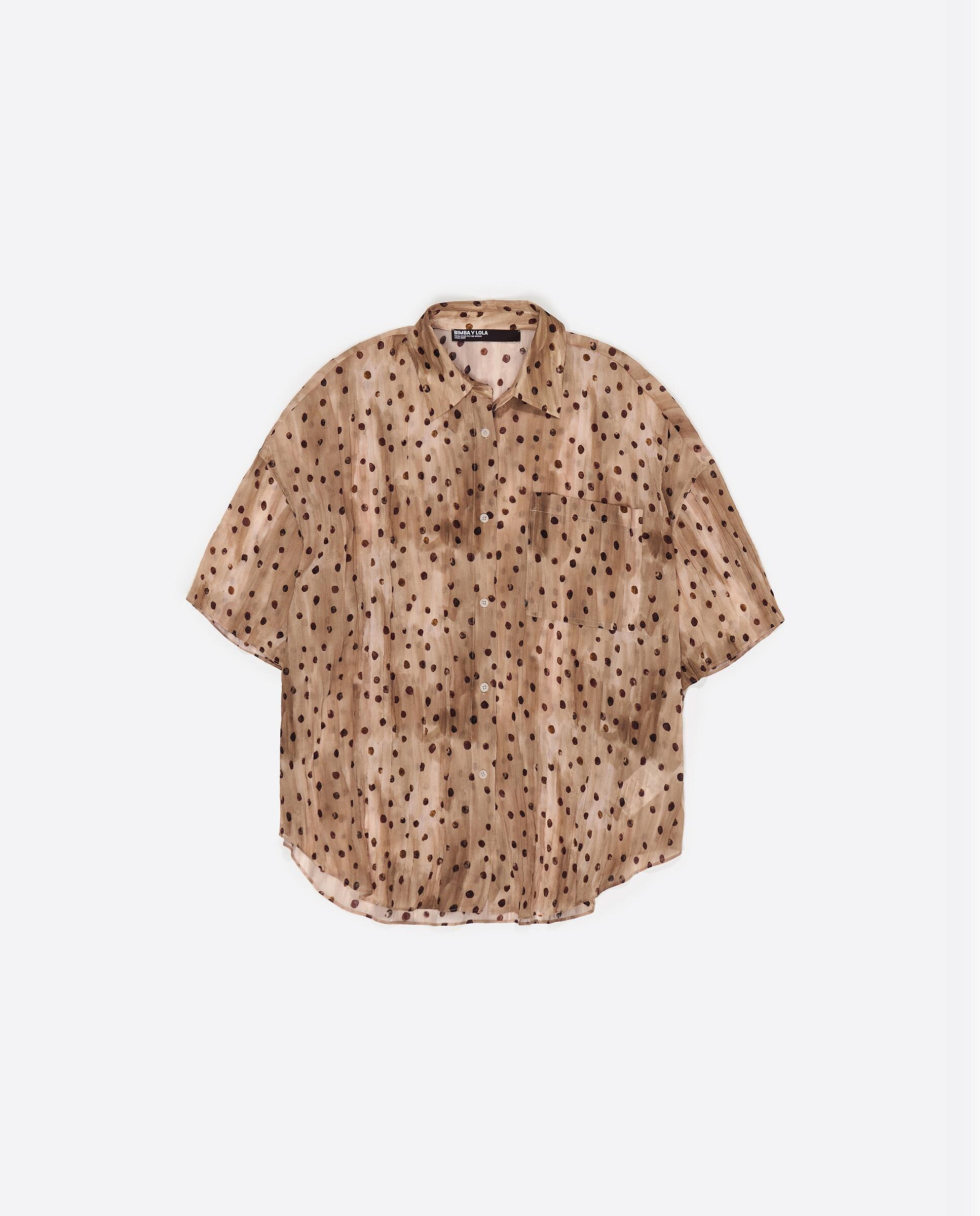 Camisa Plissada de Manga Curta Watercolor Dots Natural-5