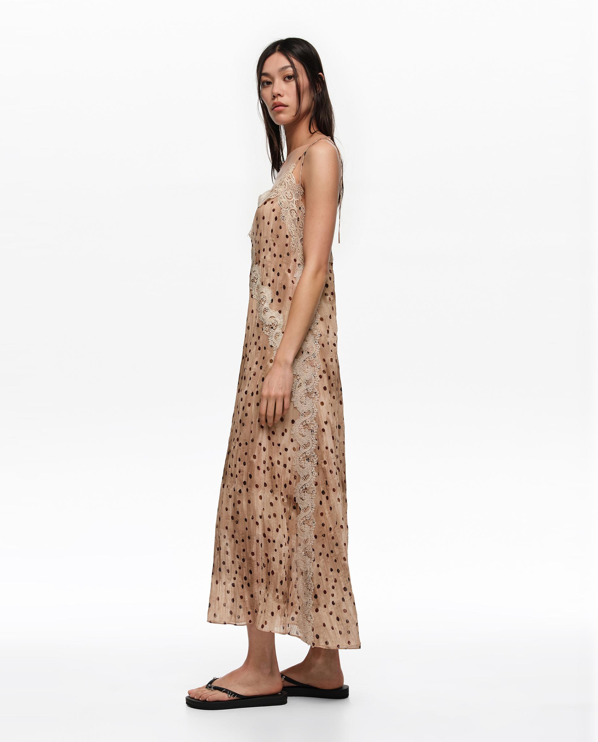 Vestido Comprido Plissado Renda Dots Natural-3