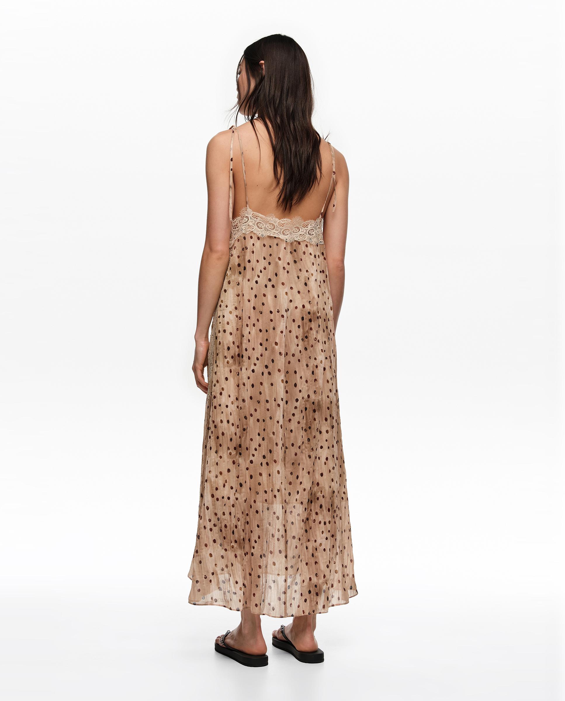 Vestido Comprido Plissado Renda Dots Natural-4
