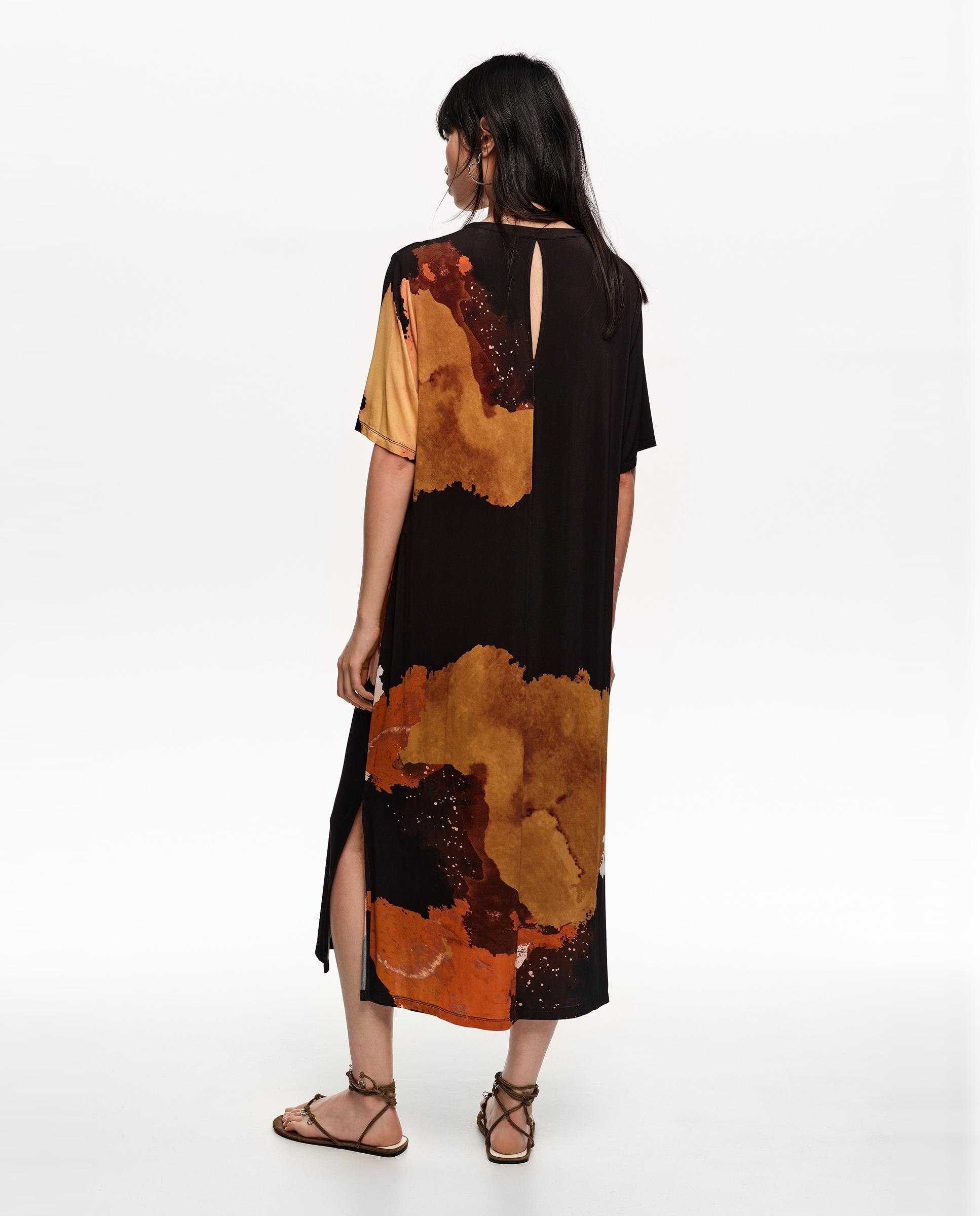 Vestido Midi Fluido com Estampados Preto-5