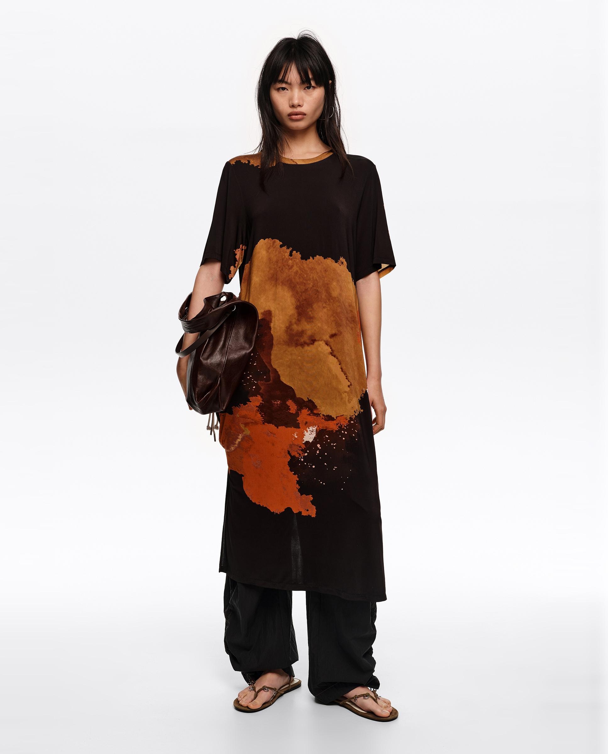 Vestido Midi Fluido com Estampados Preto-7