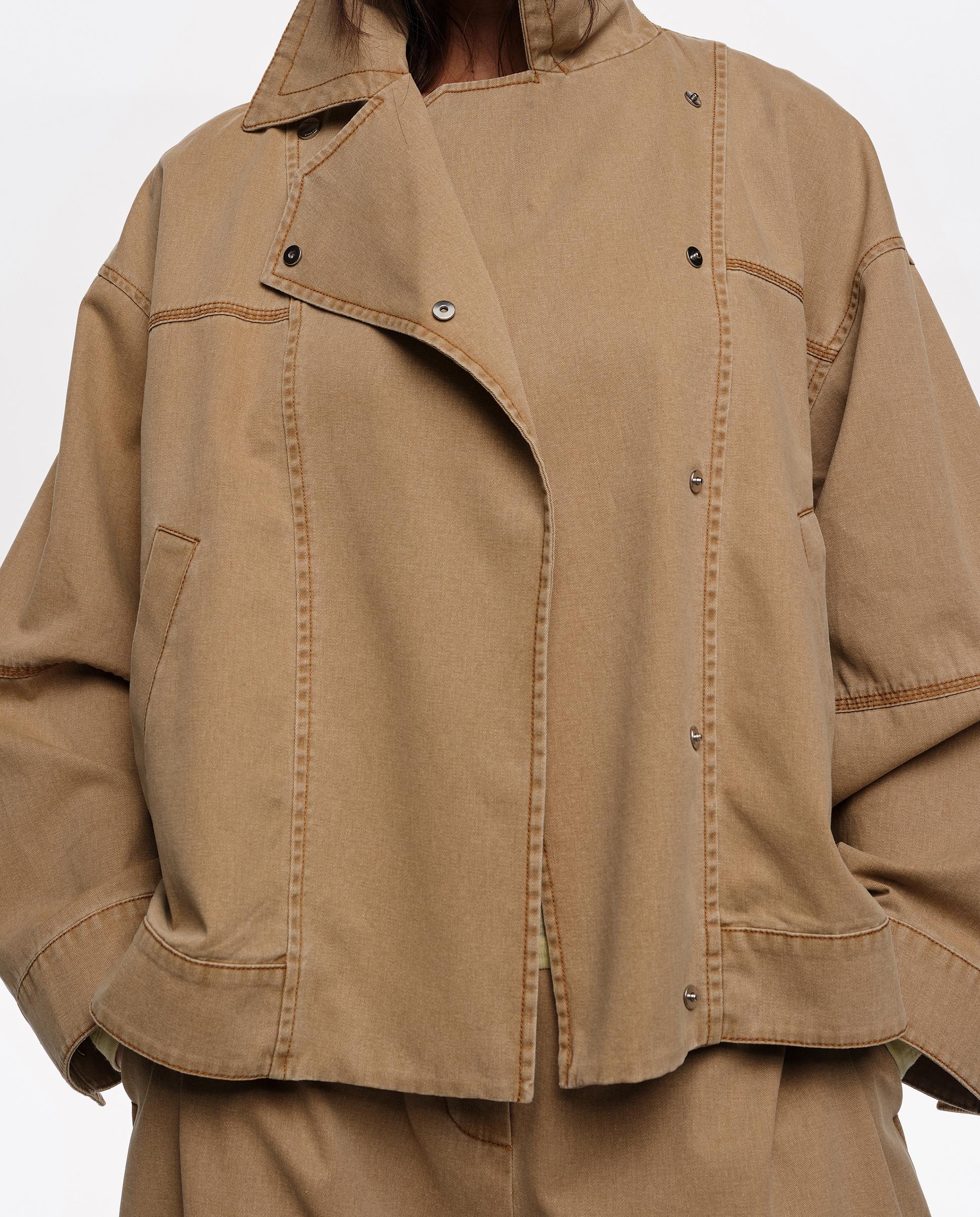 Casaco Jeans Cruzado Lavado Camel-4