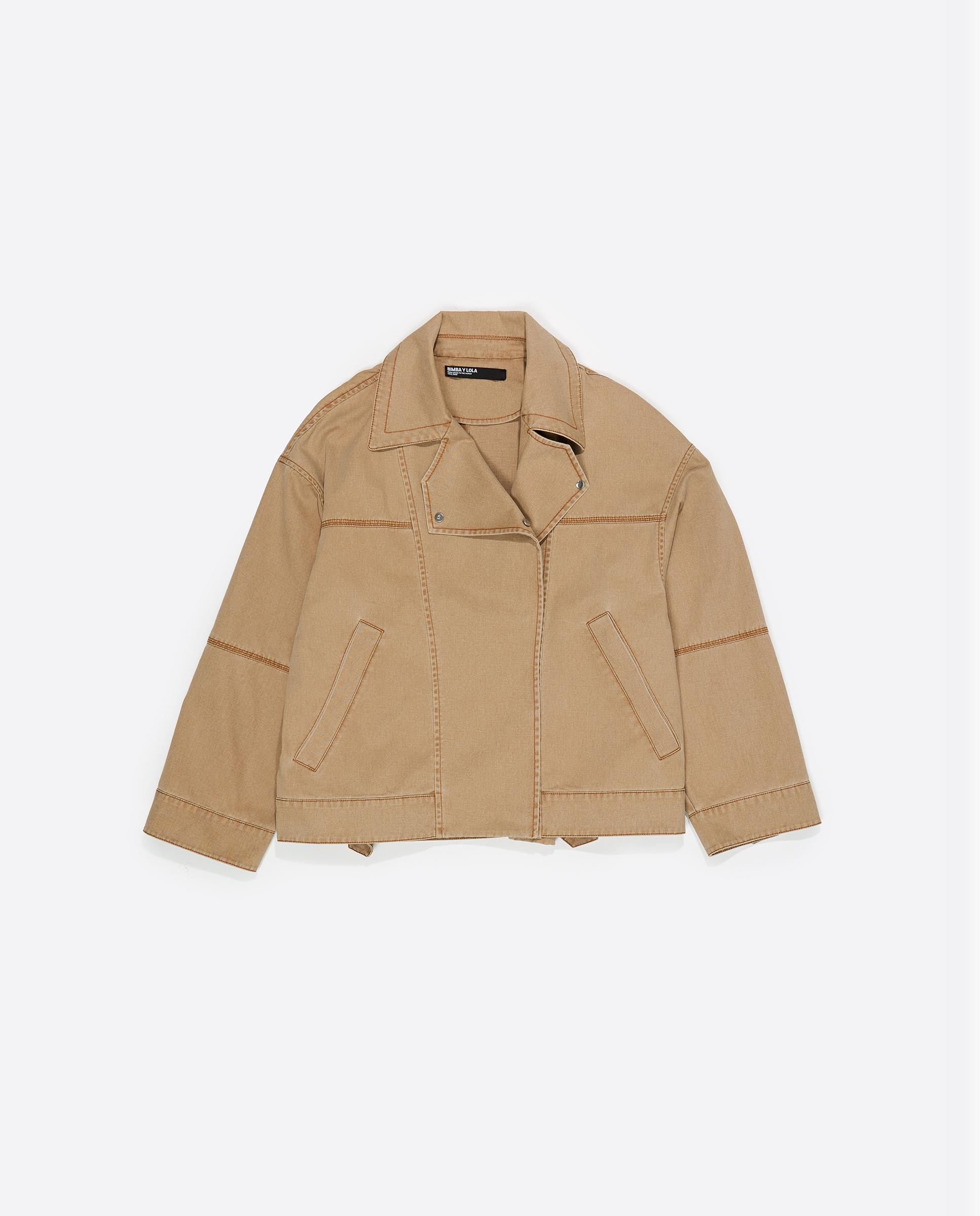 Casaco Jeans Cruzado Lavado Camel-6