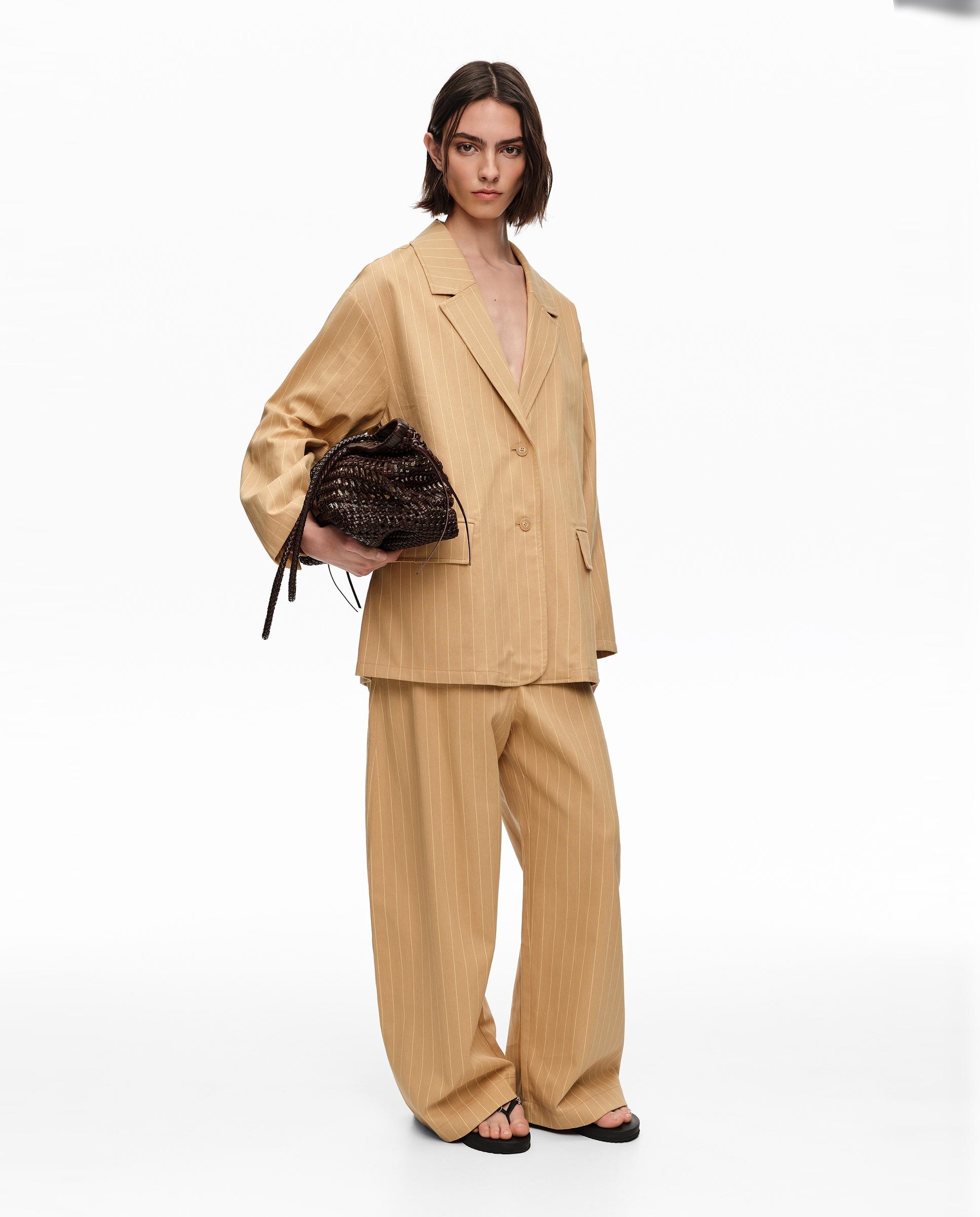 Blazer Às Riscas com Bolsos Laranja-7