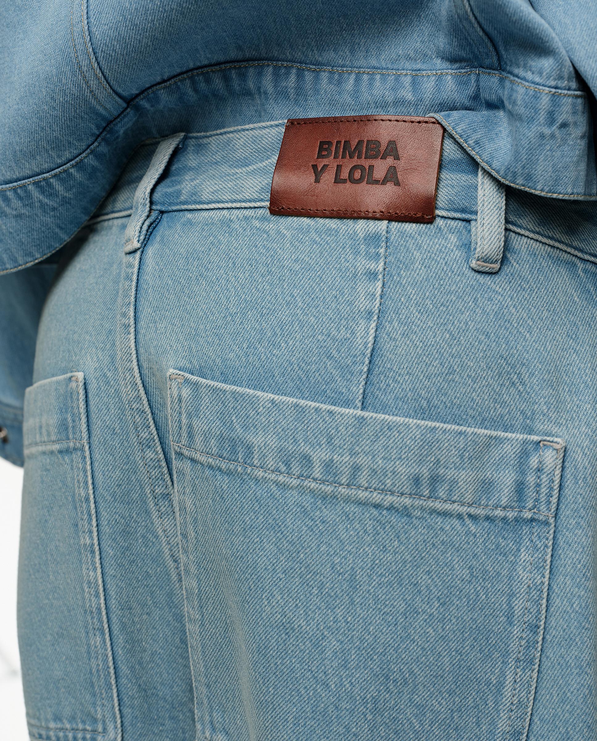 Calças Retas com Pinças Denim Fluído Azul denim-2