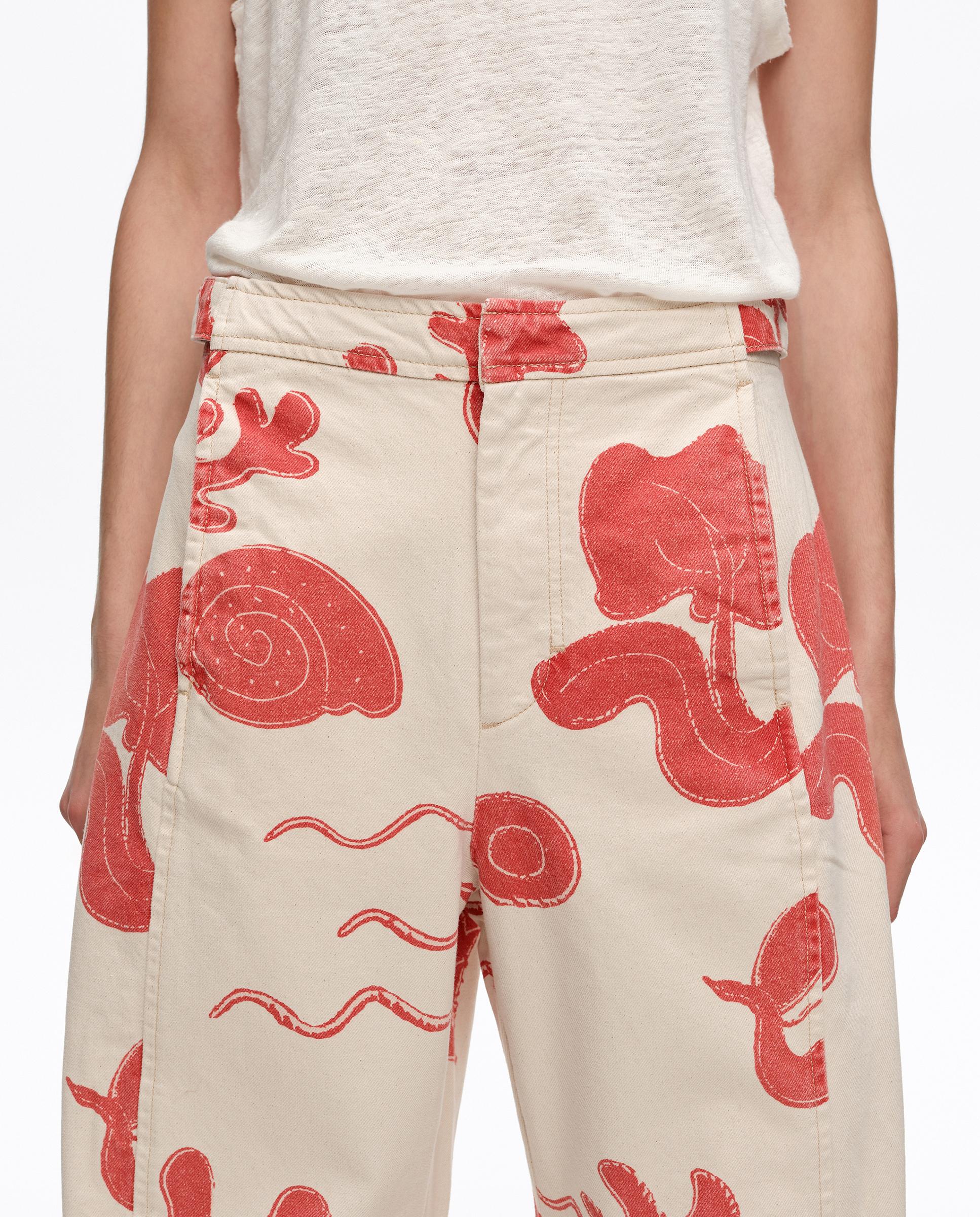Calças Retas em Algodão 100% com Estampados Vermelho-2