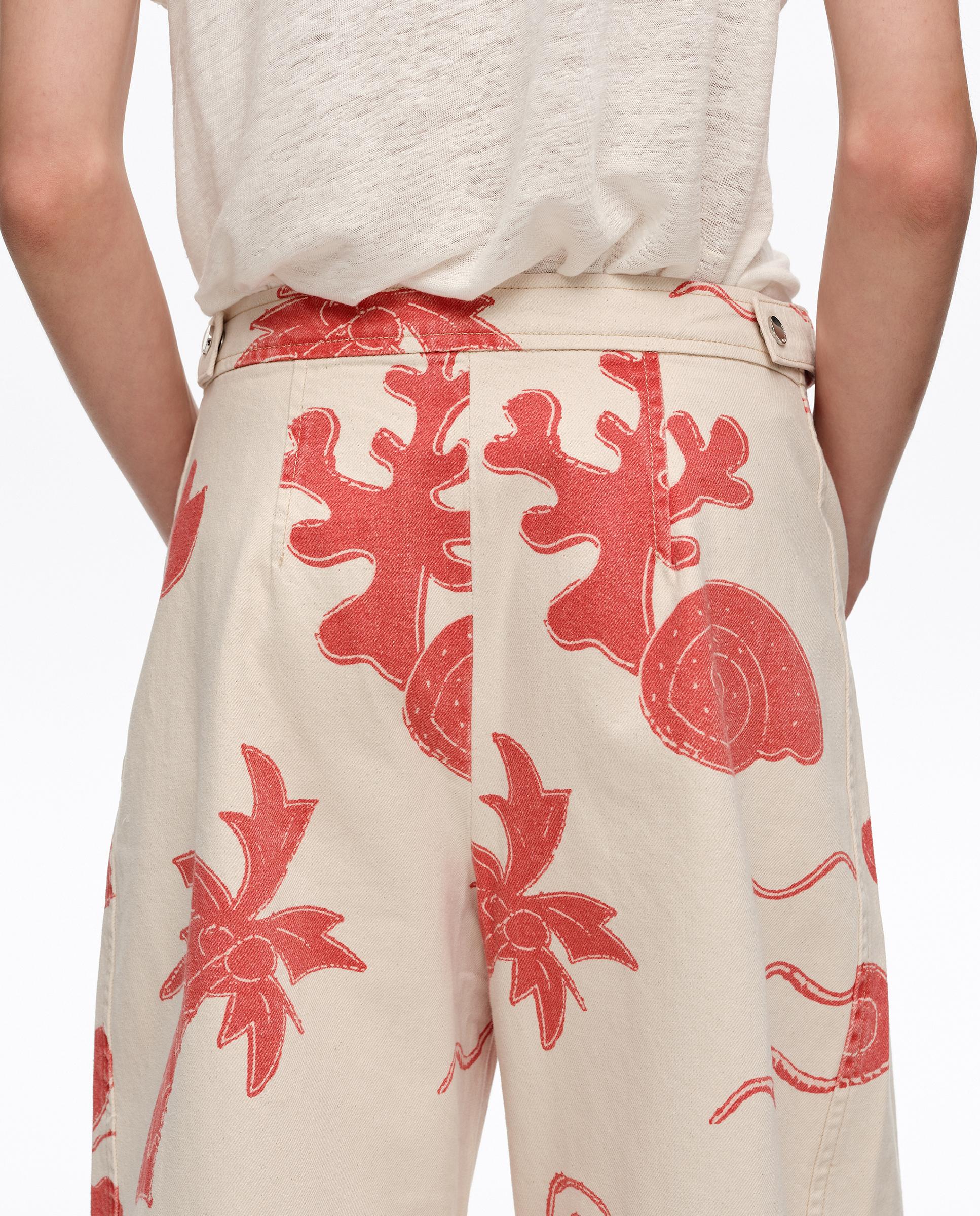 Calças Retas em Algodão 100% com Estampados Vermelho-3
