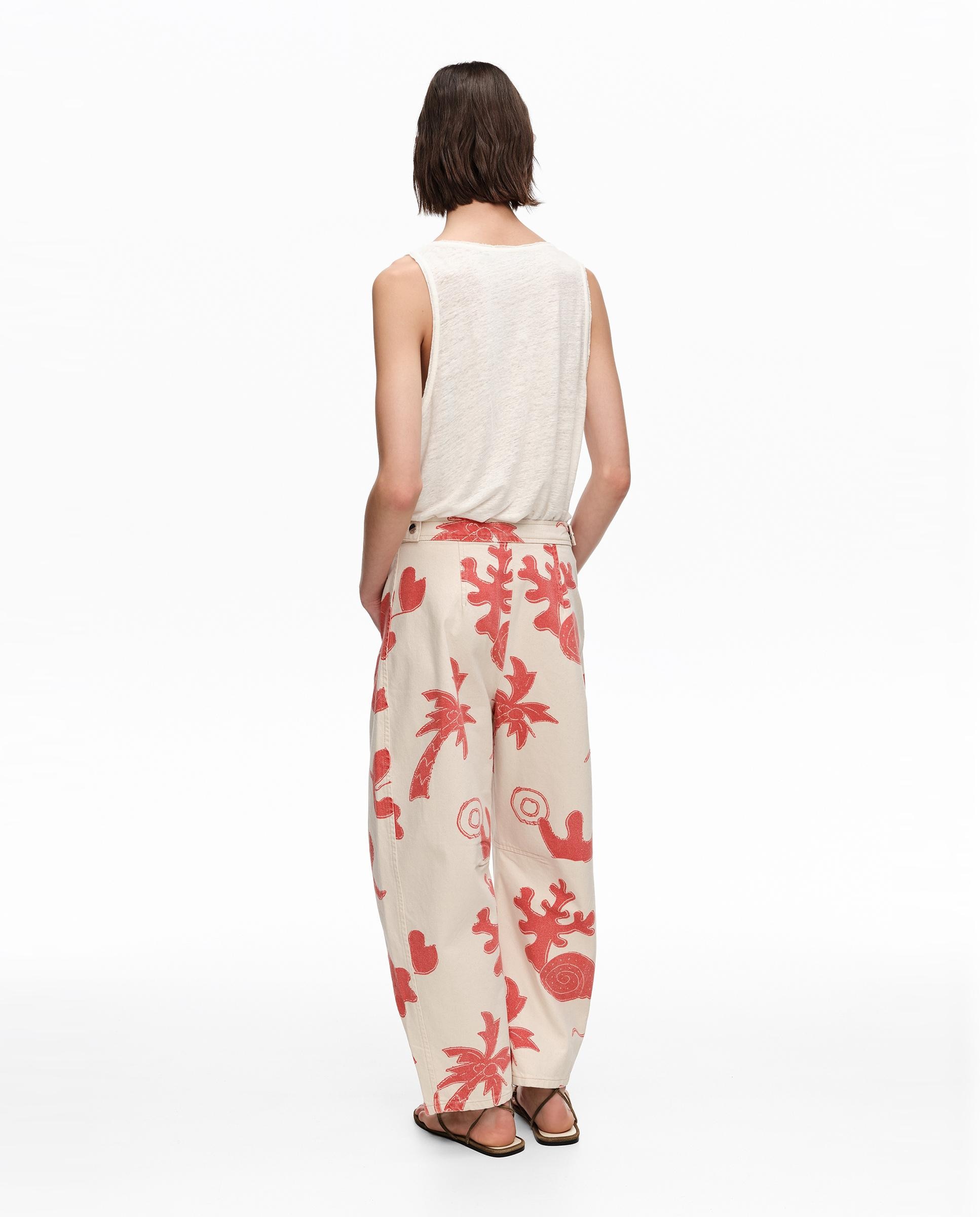 Calças Retas em Algodão 100% com Estampados Vermelho-5