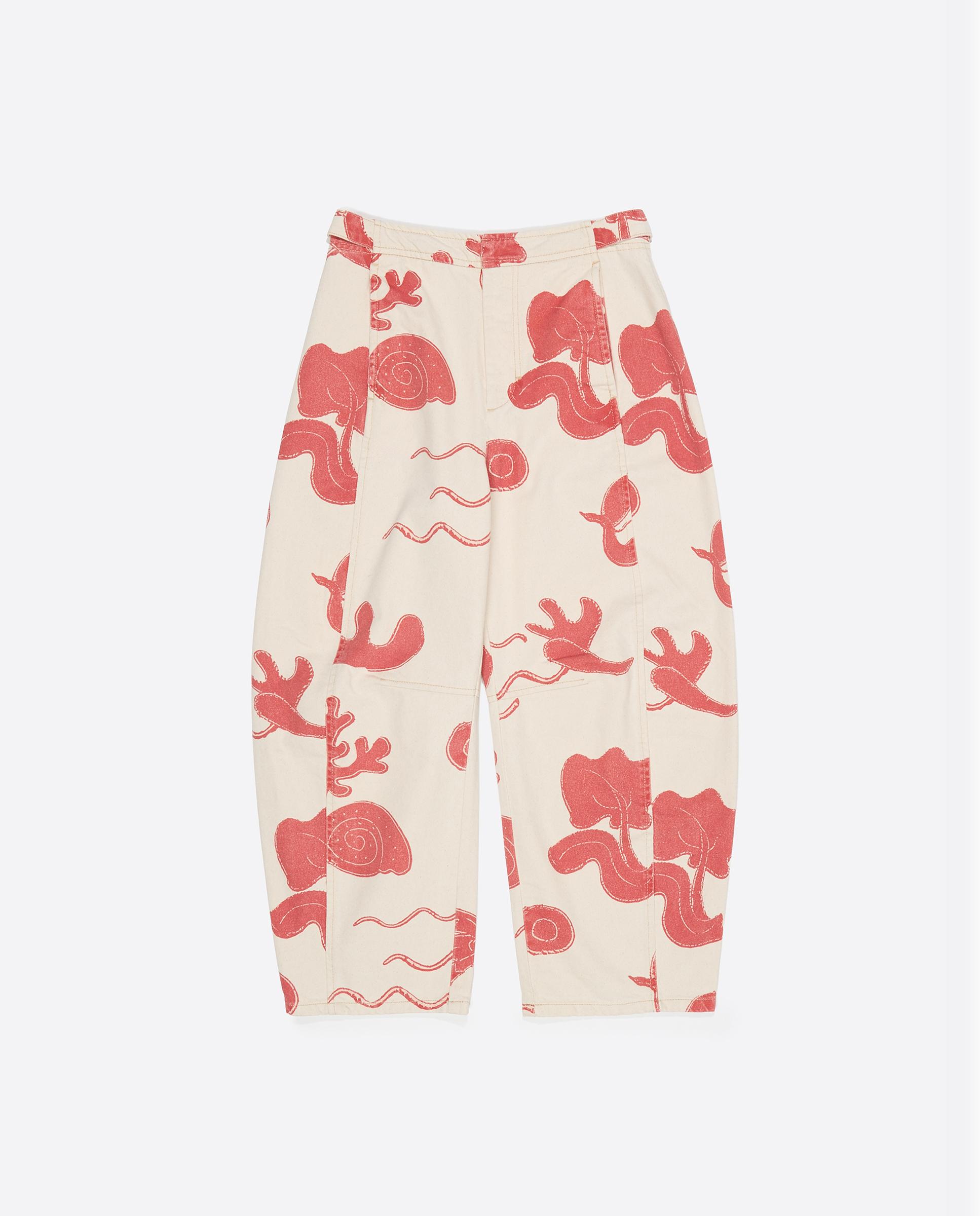 Calças Retas em Algodão 100% com Estampados Vermelho-6