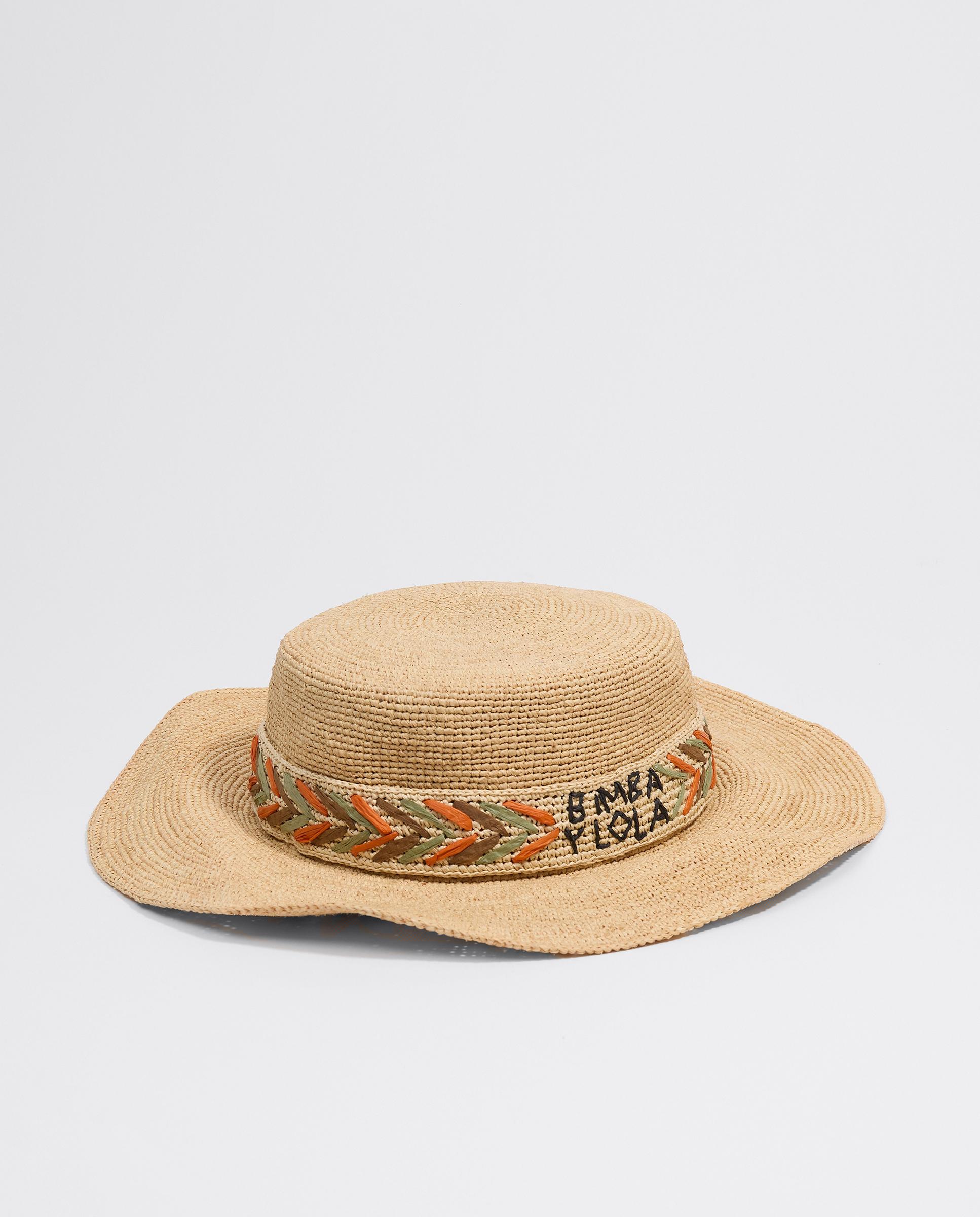 Chapéu Tipo Canotier Ráfia com Cinta Bordada Castanho-1