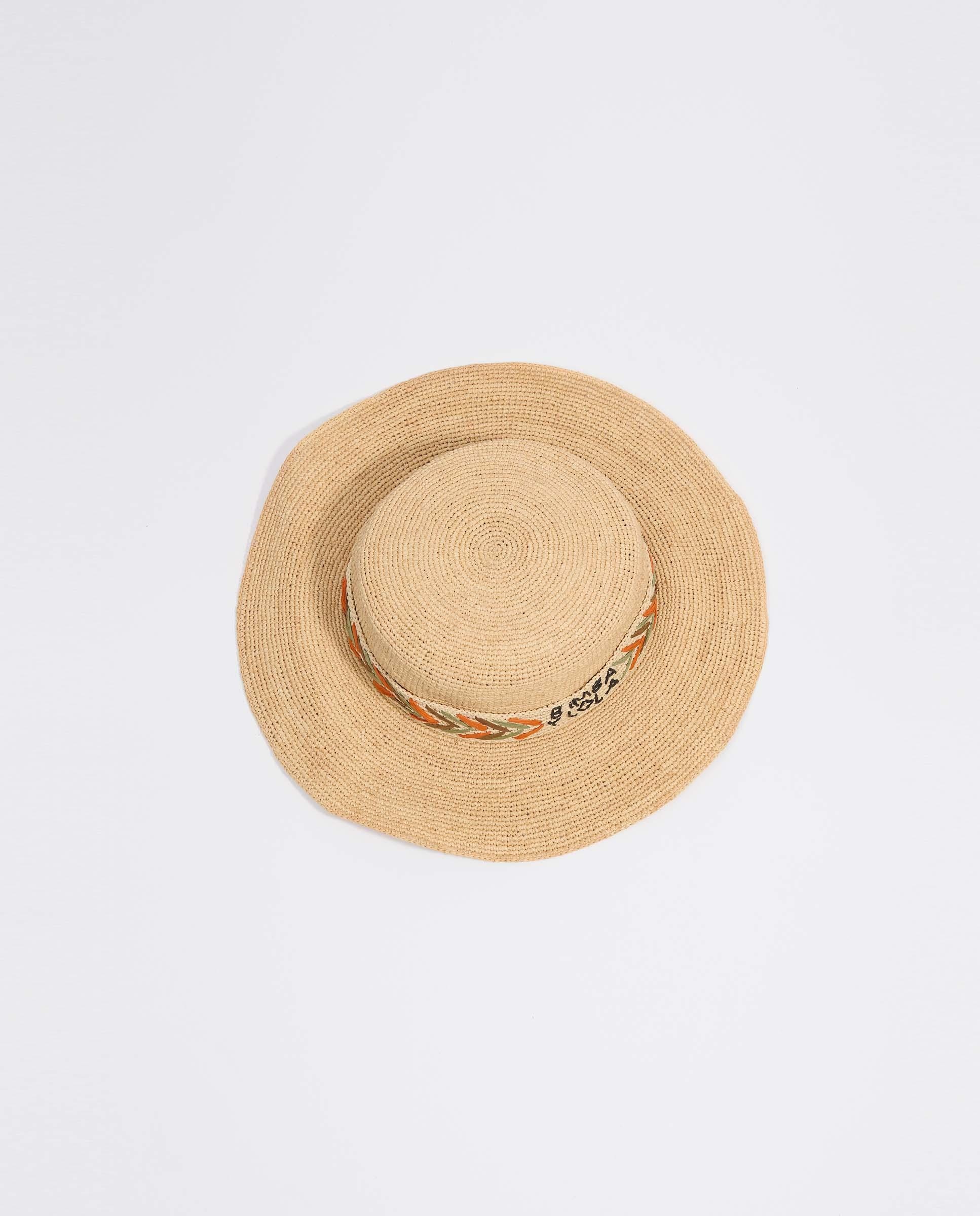 Chapéu Tipo Canotier Ráfia com Cinta Bordada Castanho-3