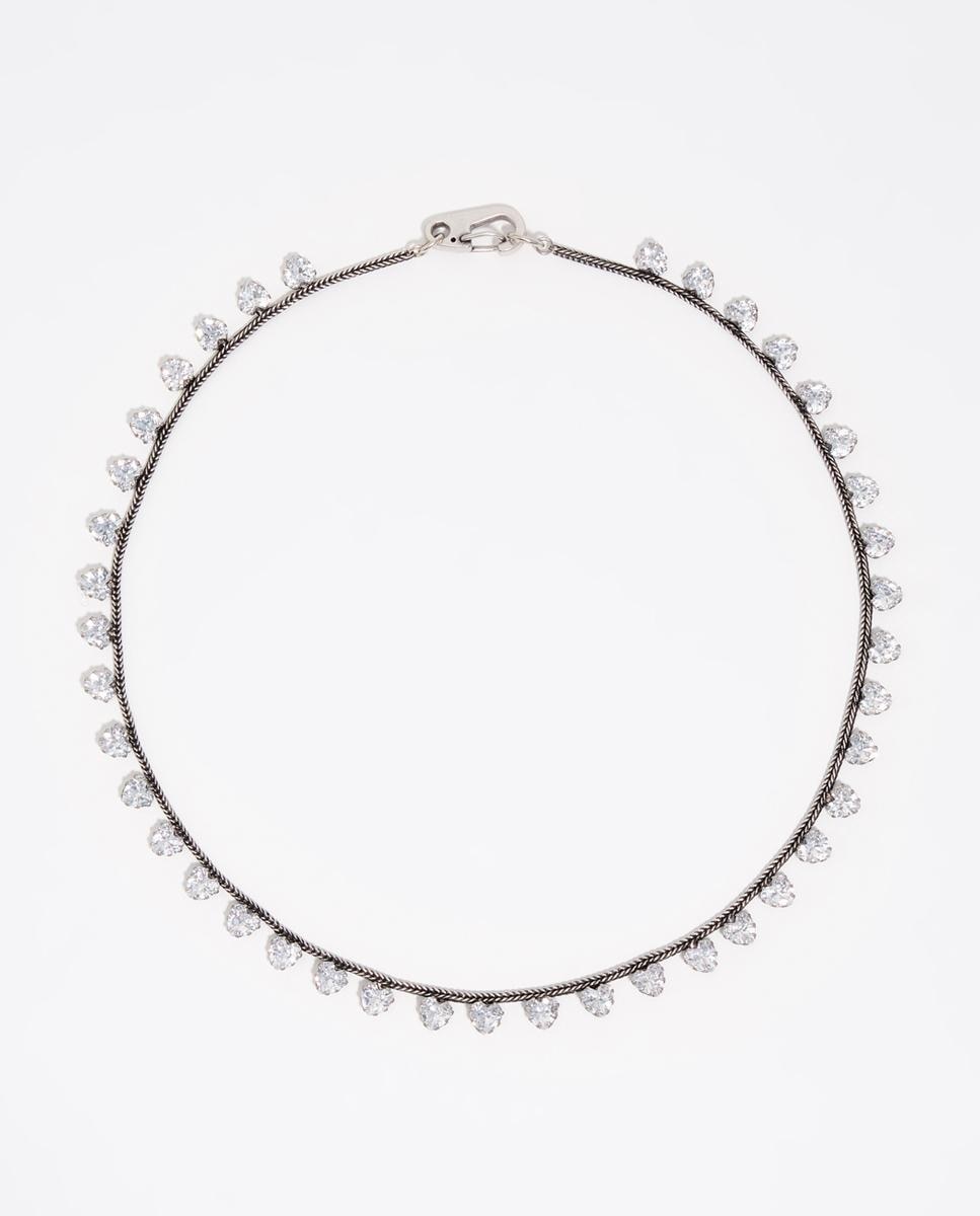 Colar Corações Cristal Prateado Envelhecido Prateado-1