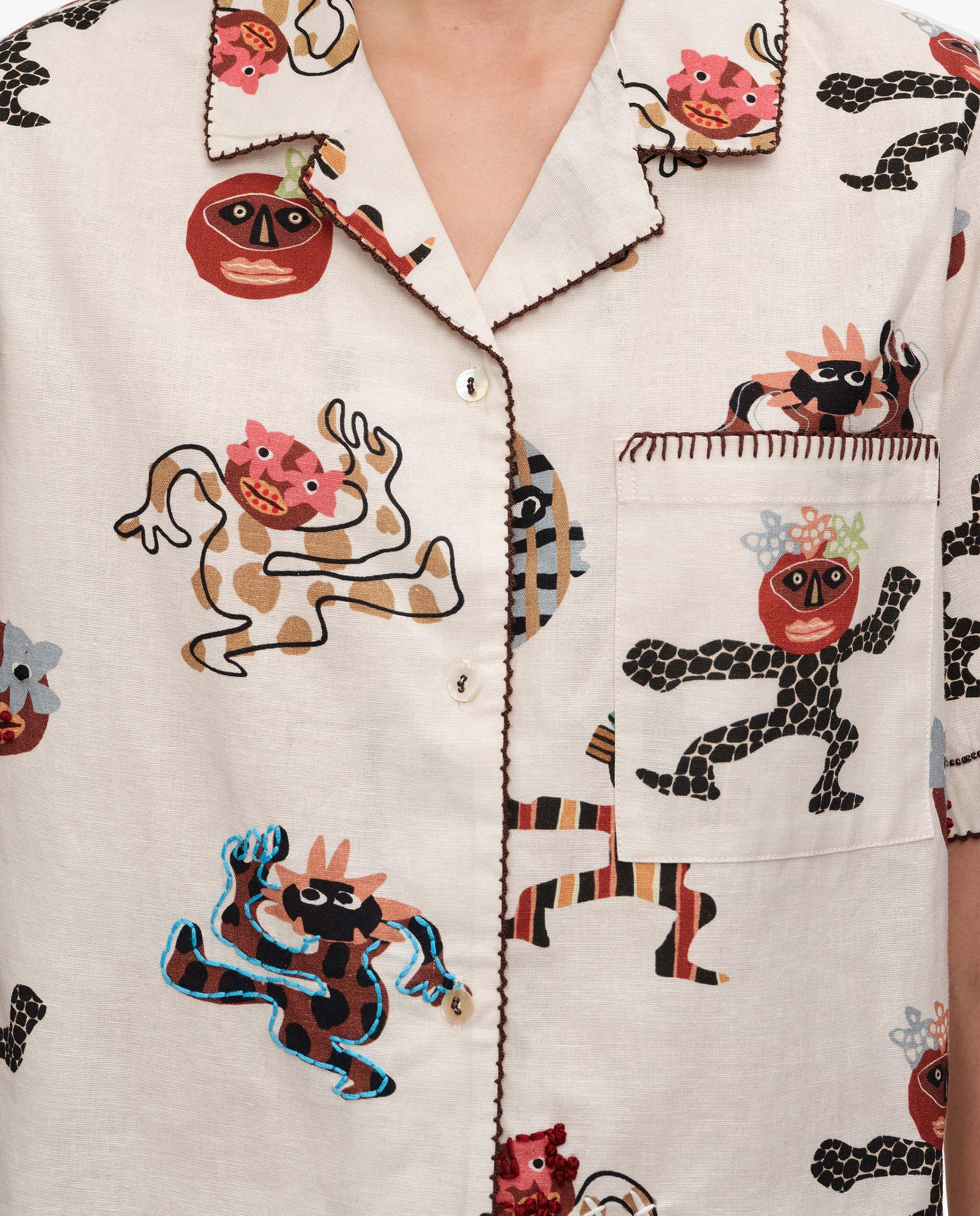 Camisa com Corte a Direito e Pespontos Decorativos Samba Branco-2