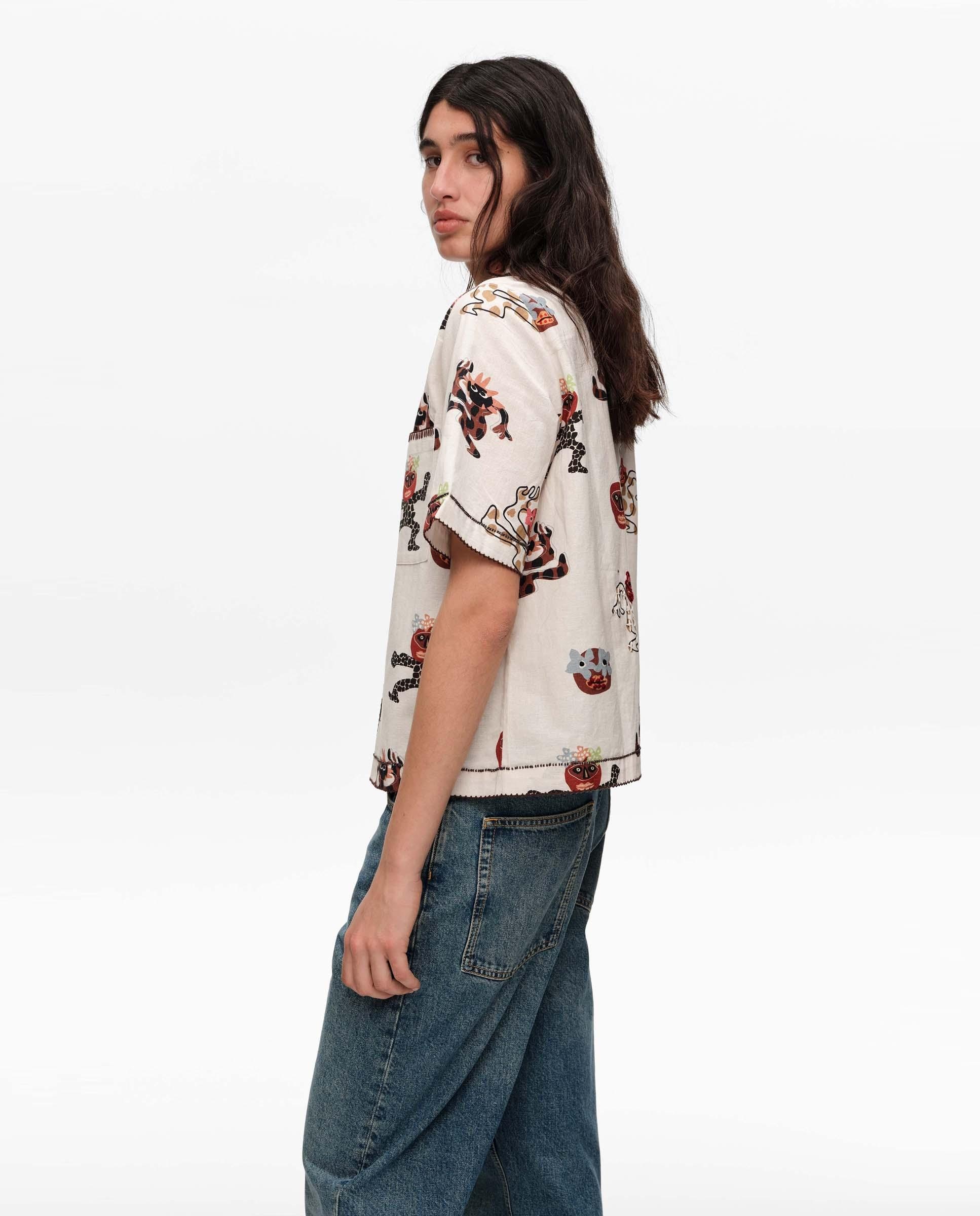 Camisa com Corte a Direito e Pespontos Decorativos Samba Branco-3