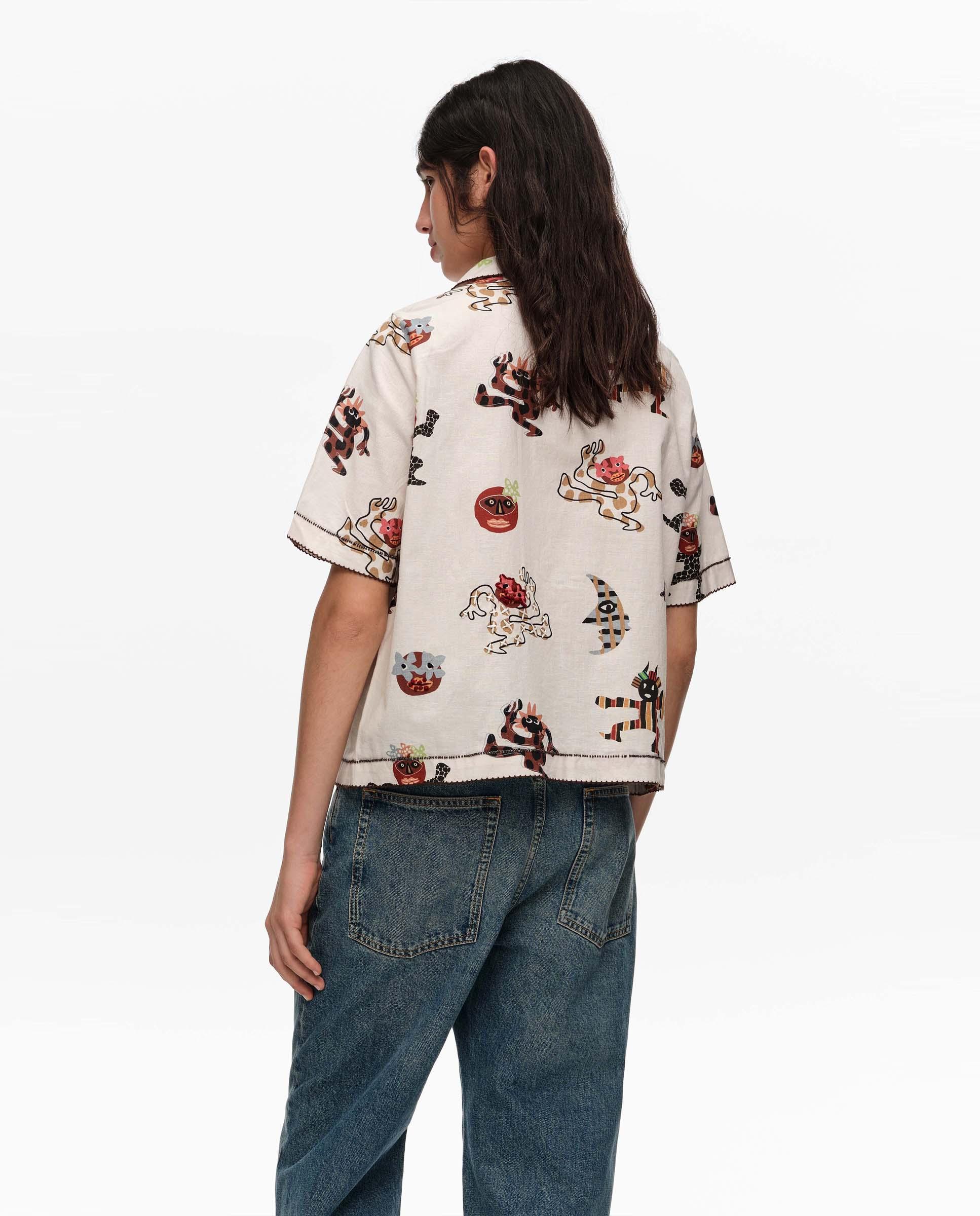 Camisa com Corte a Direito e Pespontos Decorativos Samba Branco-4