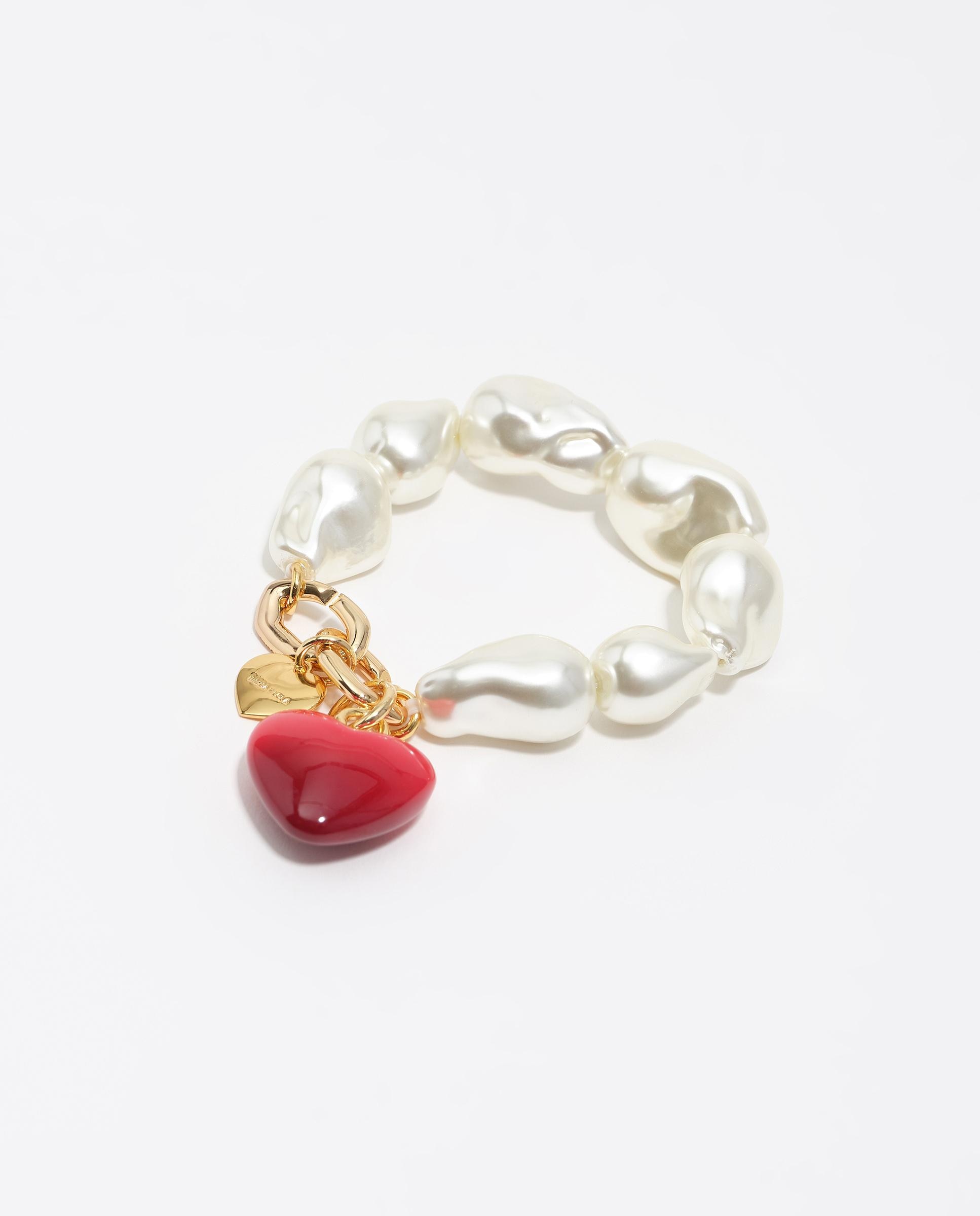 Imagem 0 de Pulseira Pérolas e Coração Vermelho