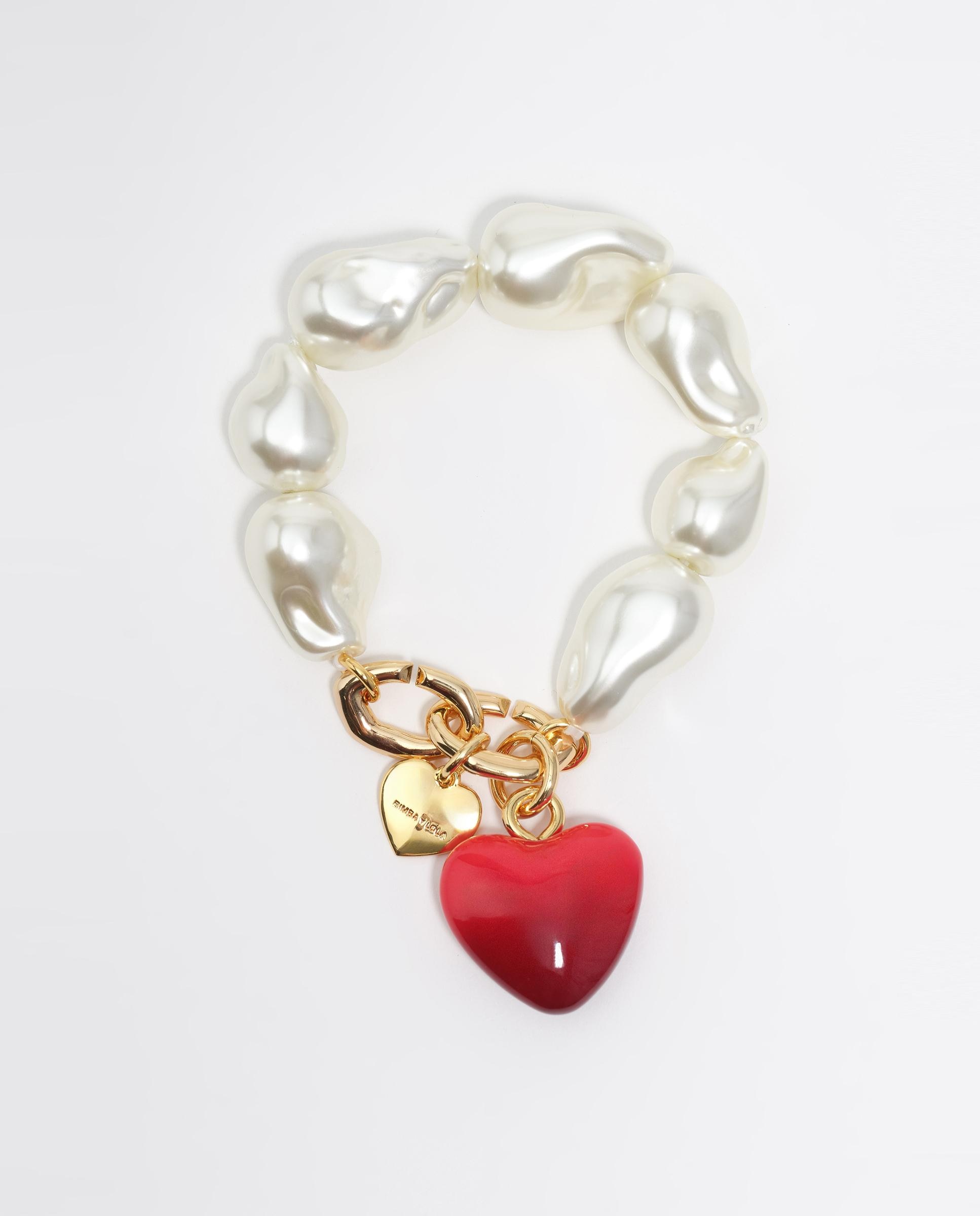 Pulseira de Pérolas e Coração Vermelho-2