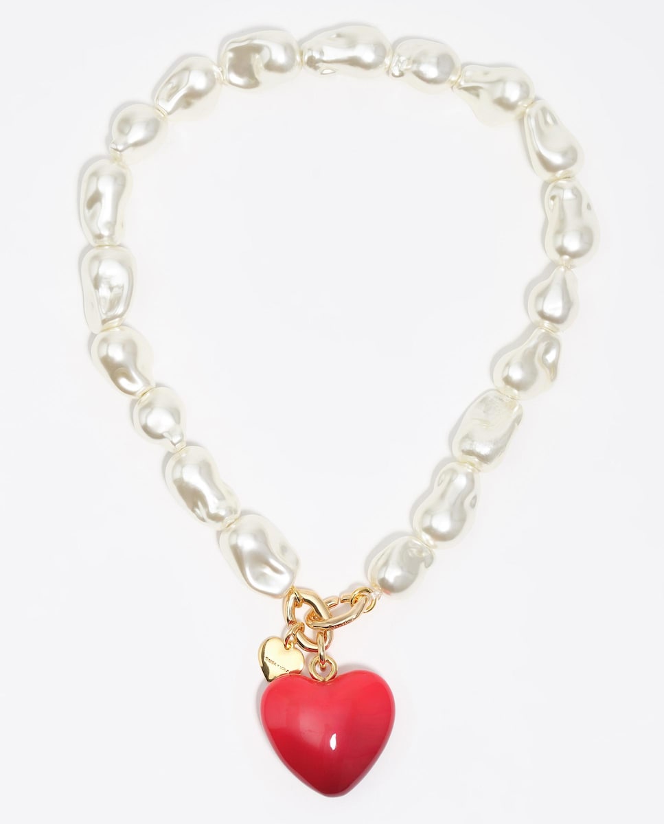 Colar Pérolas e Coração Vermelho Vermelho-1