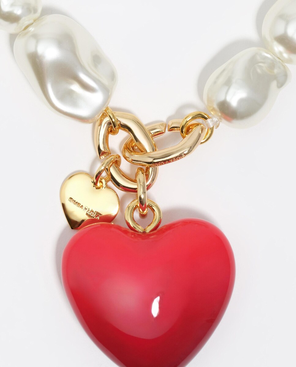 Colar Pérolas e Coração Vermelho Vermelho-2