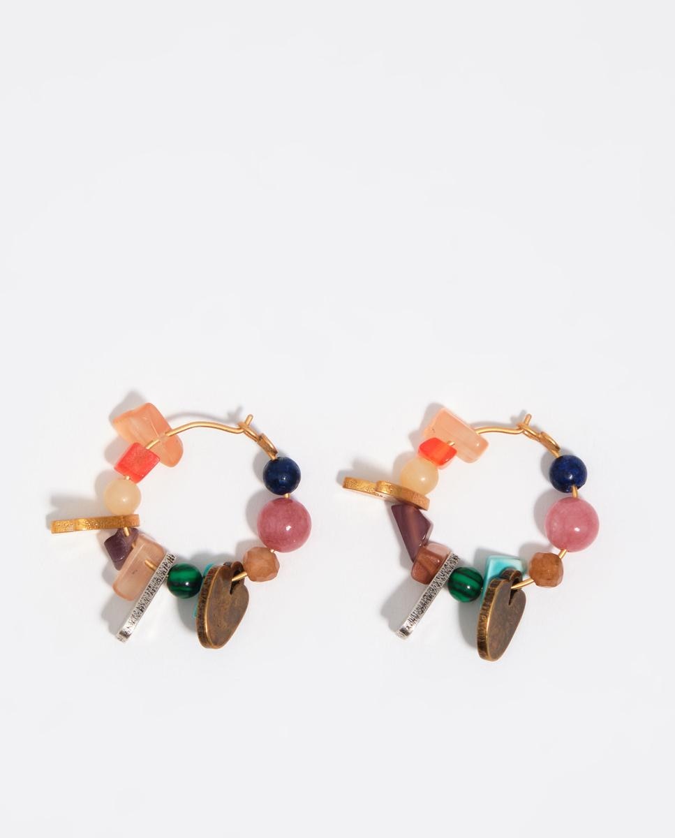 Imagem 0 de Brincos de Aro com Silhuetas Metal e Pedras Multicolor