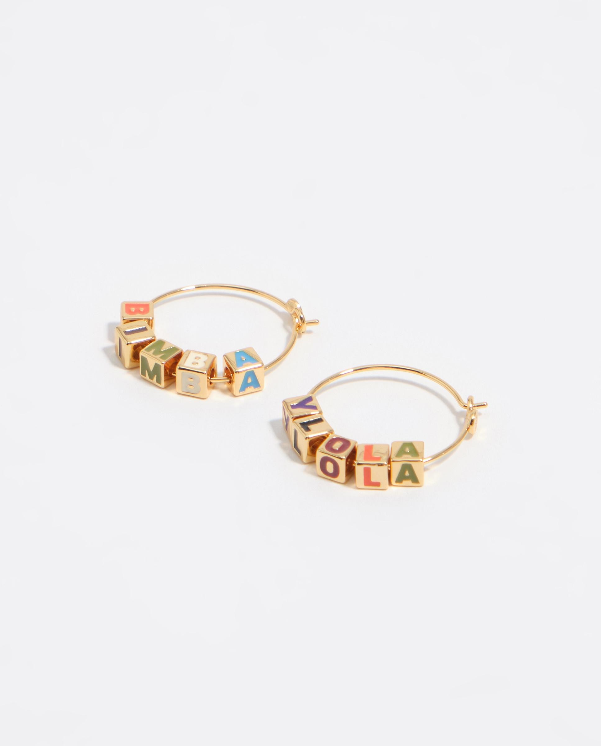 Brincos de Aro com Logo Dado Multicolor Dourado-2