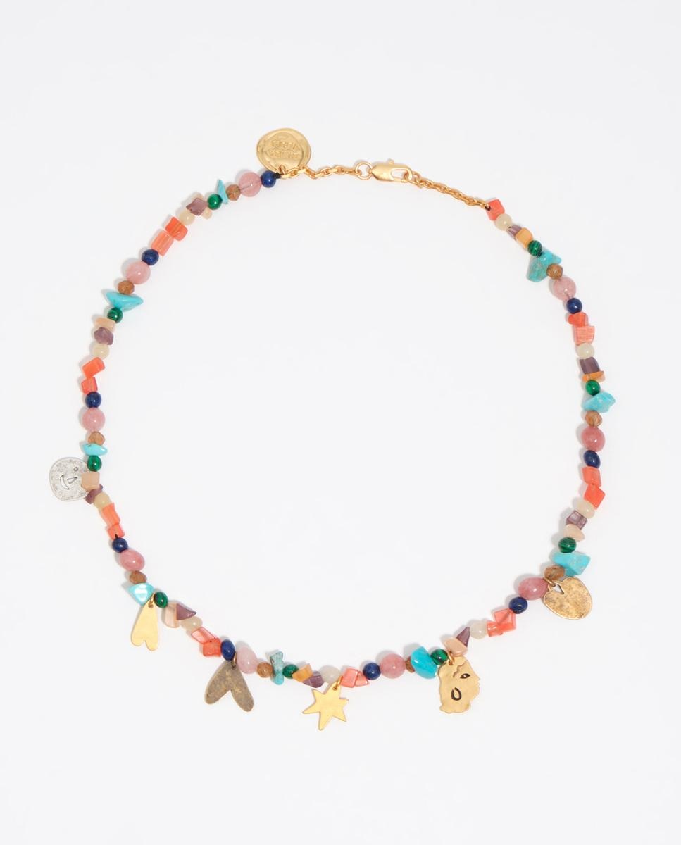 Colar Silhuetas Metal e Pedras Multicolor Azul-1