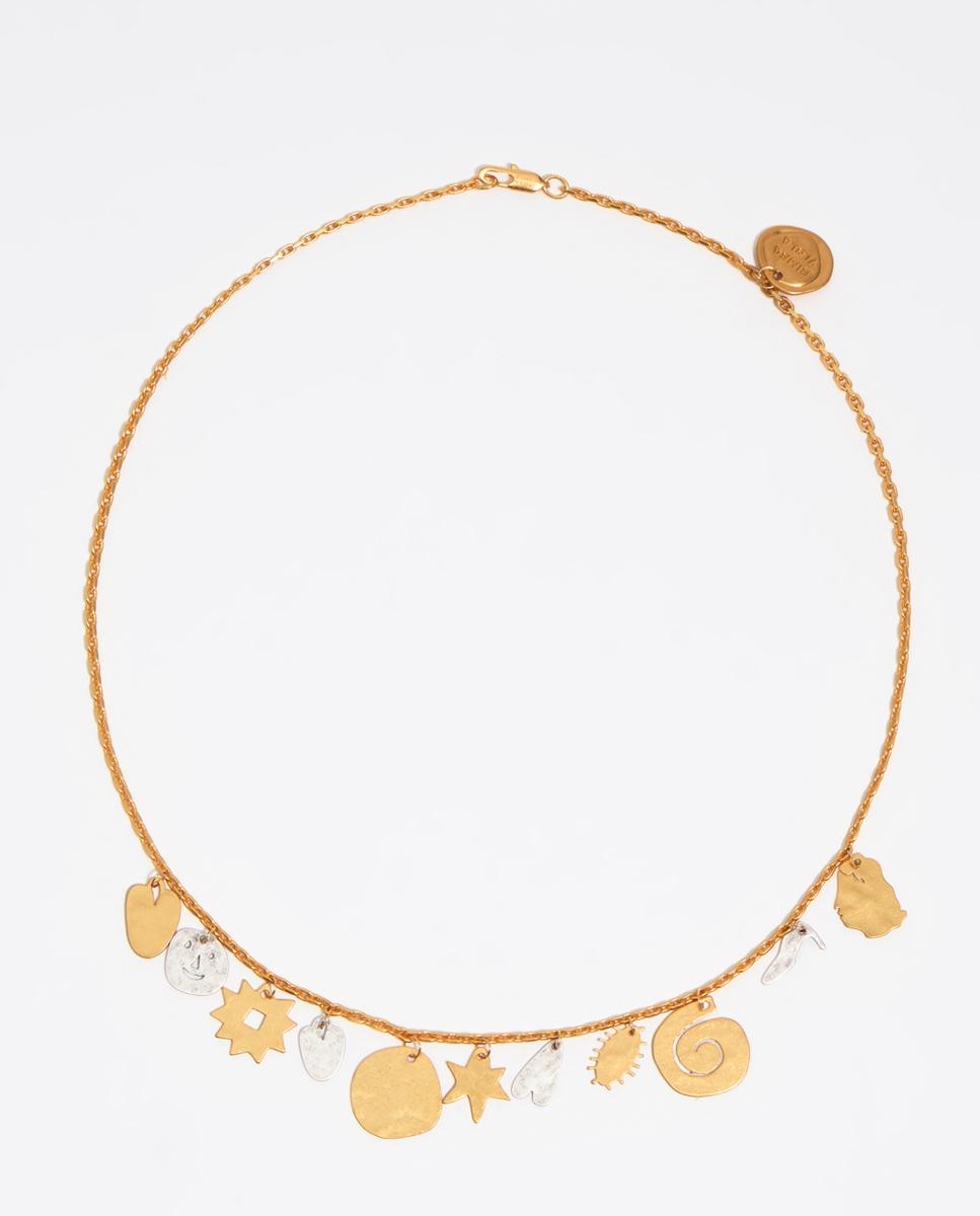 Colar Silhuetas Metal Bicolor Dourado-1
