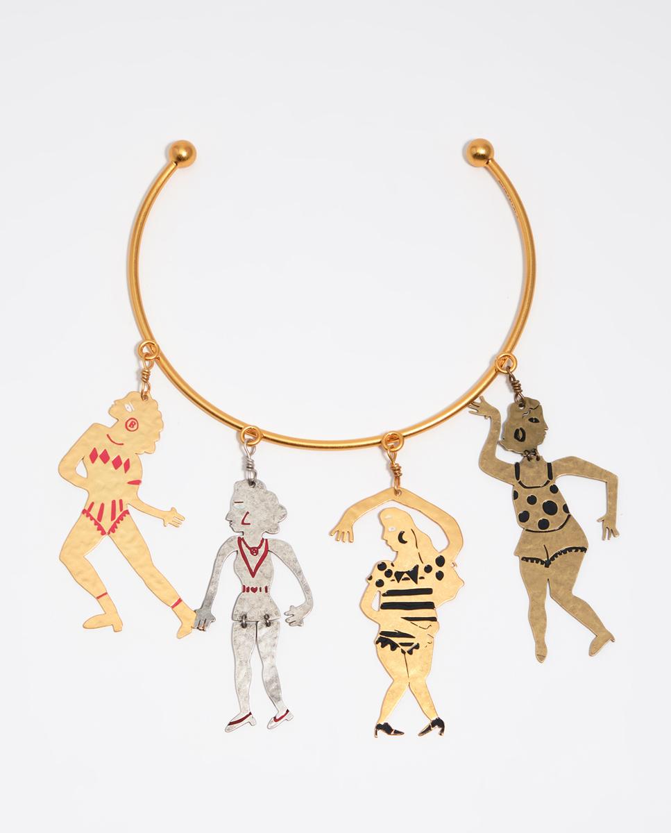 Colar Choker Silhuetas Metal Tricolor Dourado-1