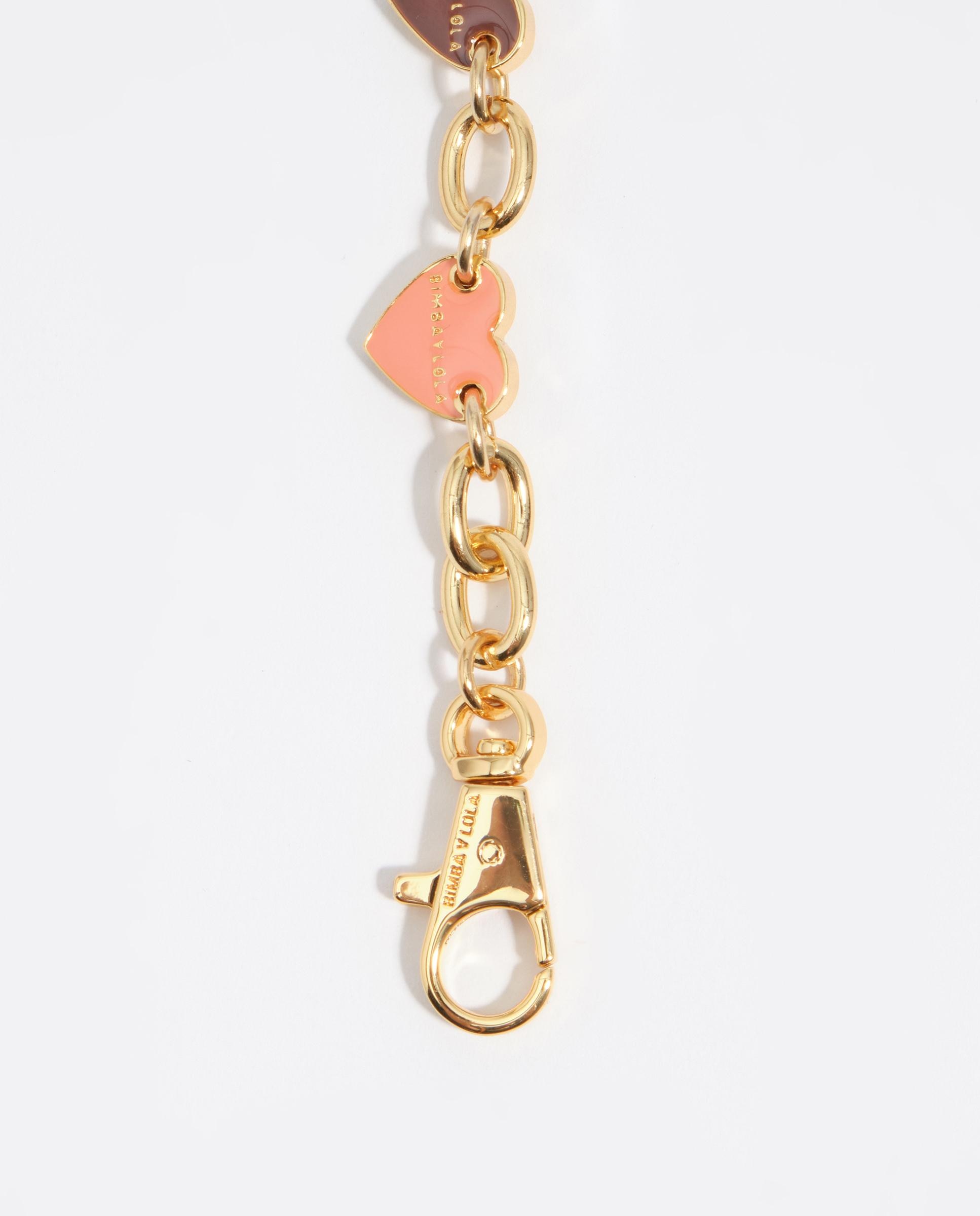 Pulseira com Charms em Forma de Corações e Logo Gravado Dourado-3