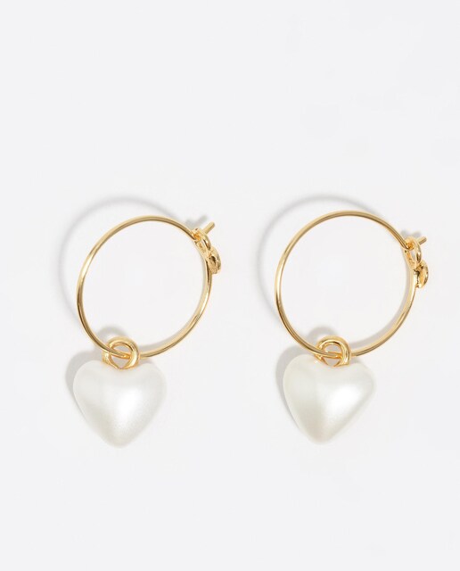 Imagem 0 de Brincos de Aro Dourados e Coração Perola