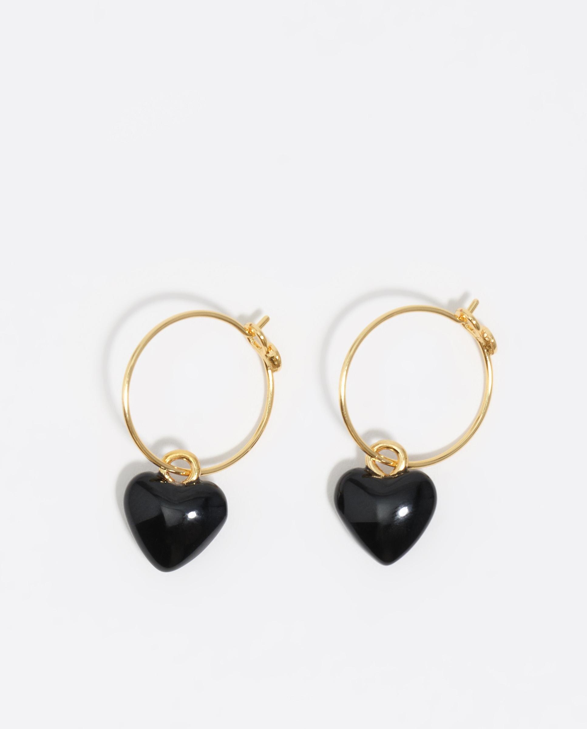 Brincos de Argola com Pérolas e Coração Preto-1