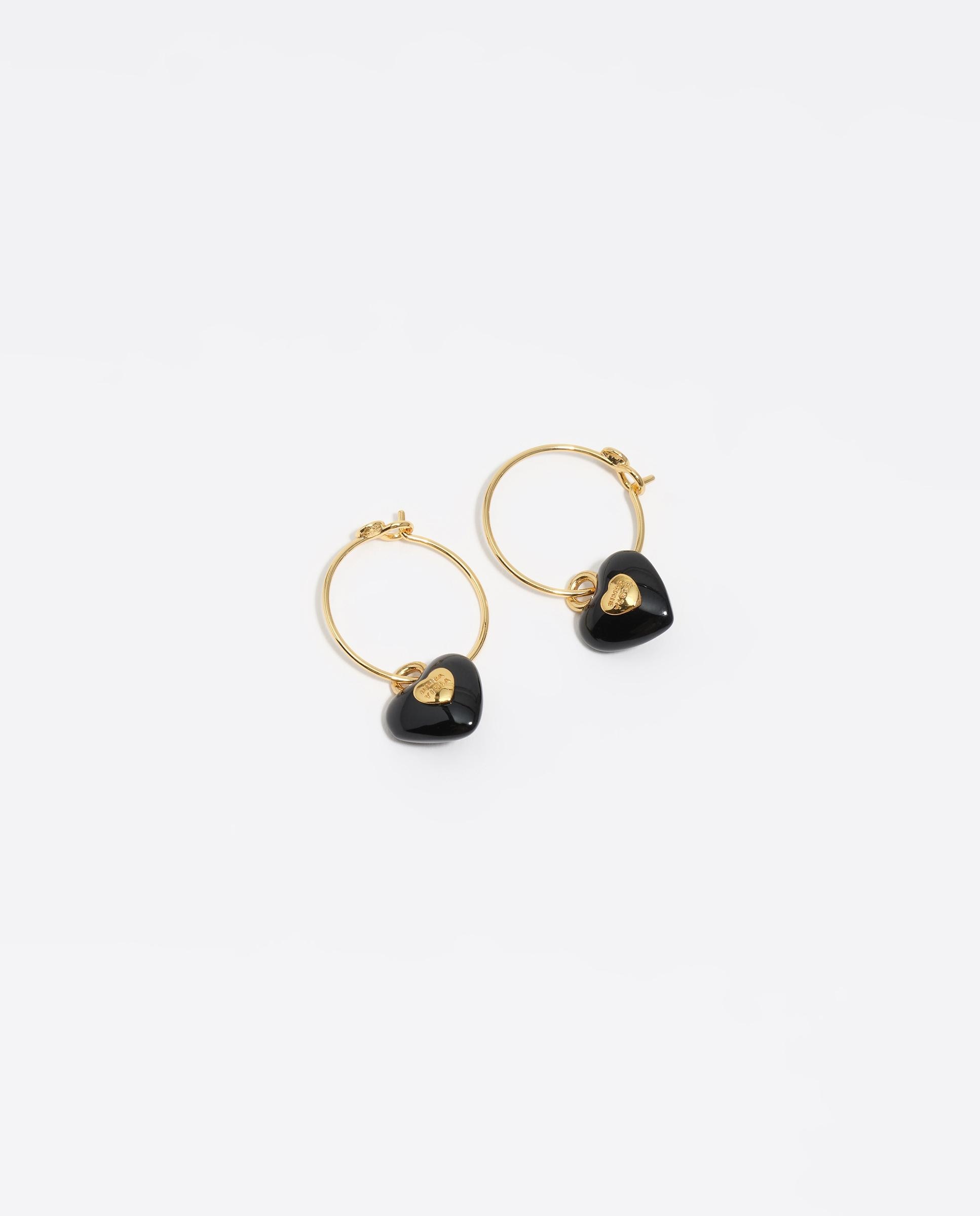 Brincos de Argola com Pérolas e Coração Preto-4