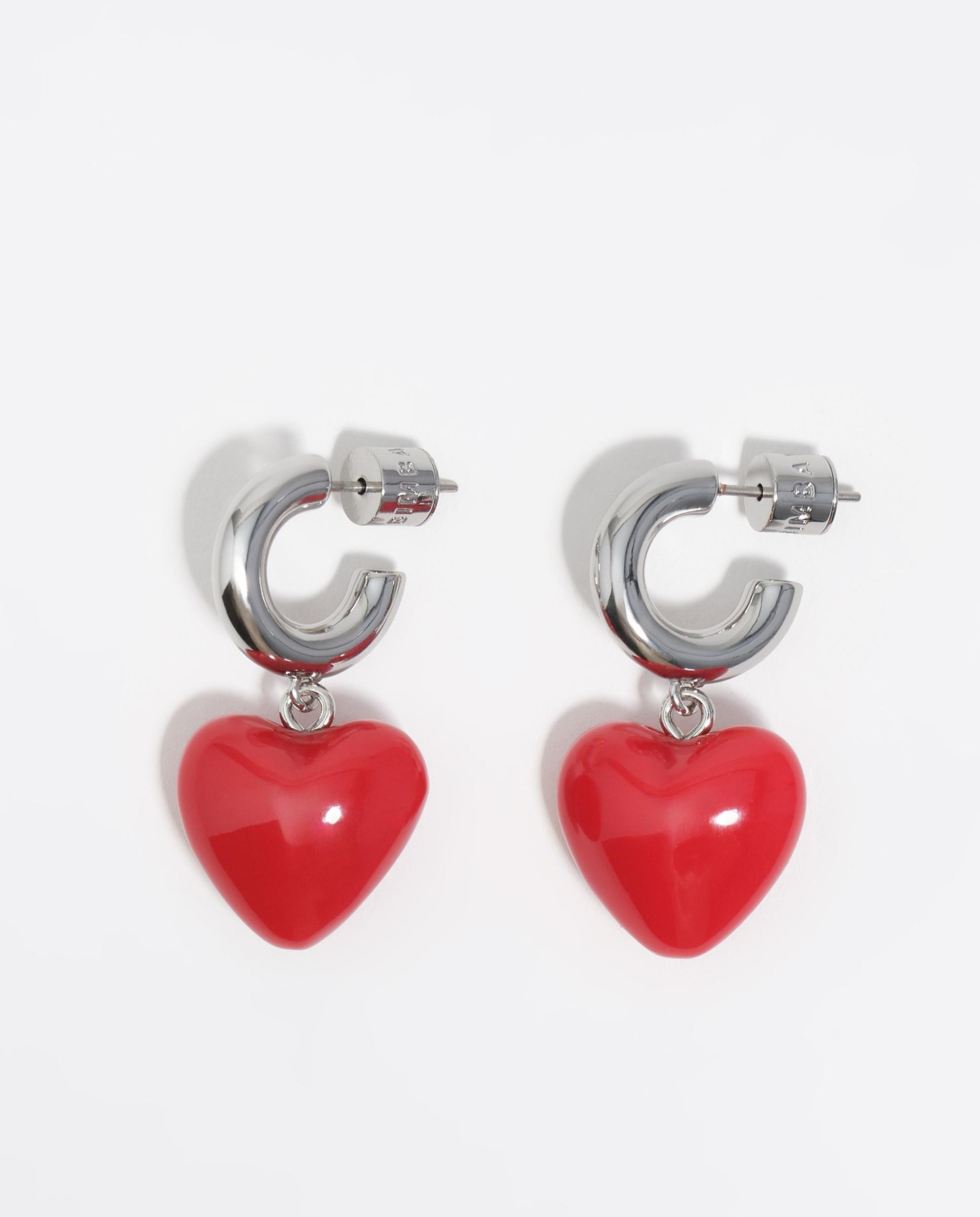 Imagem 0 de Brincos em Aro Prateados e Coração Vermelho