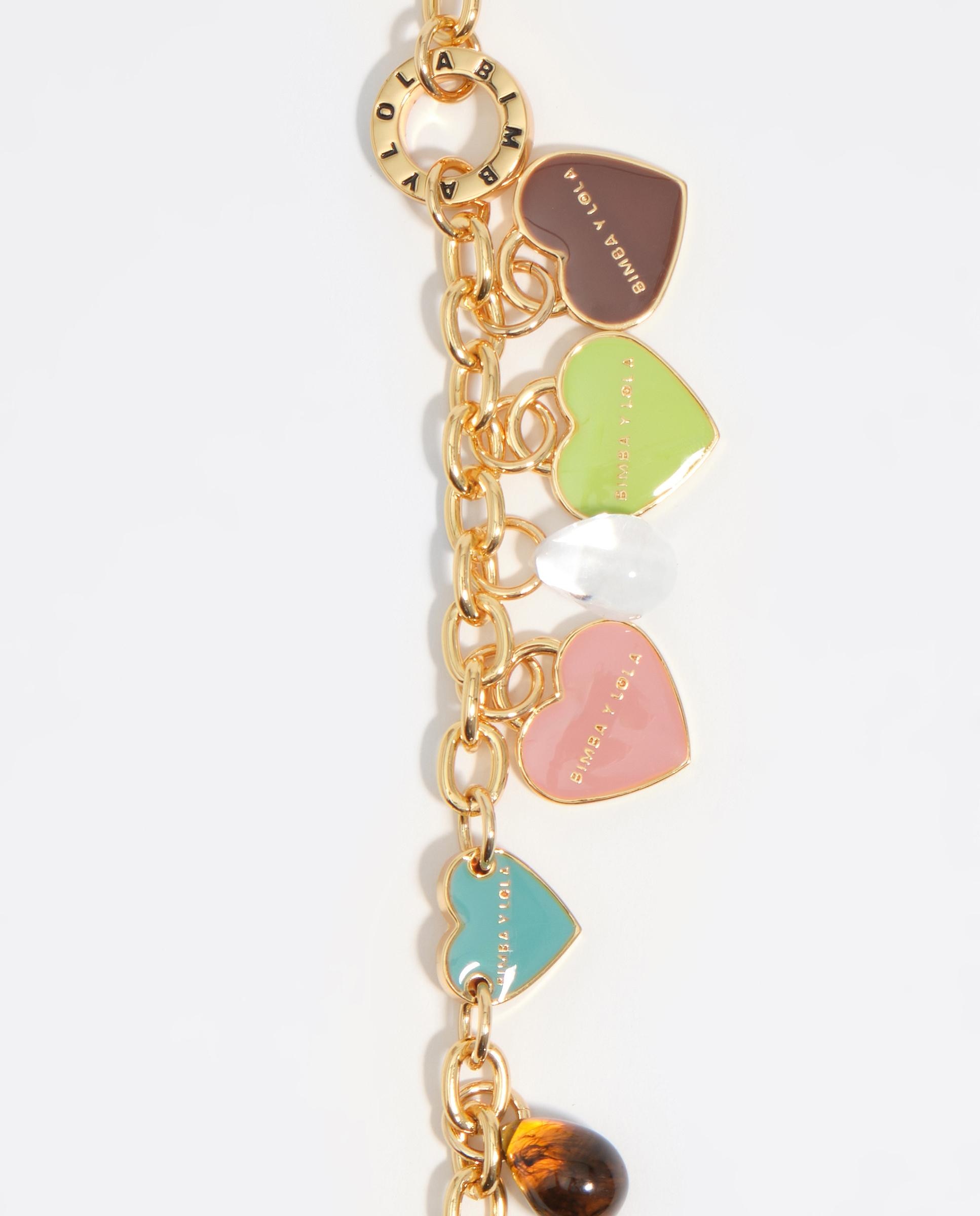Pulseira com Charms em Forma de Coração e Abalorios Dourado-2