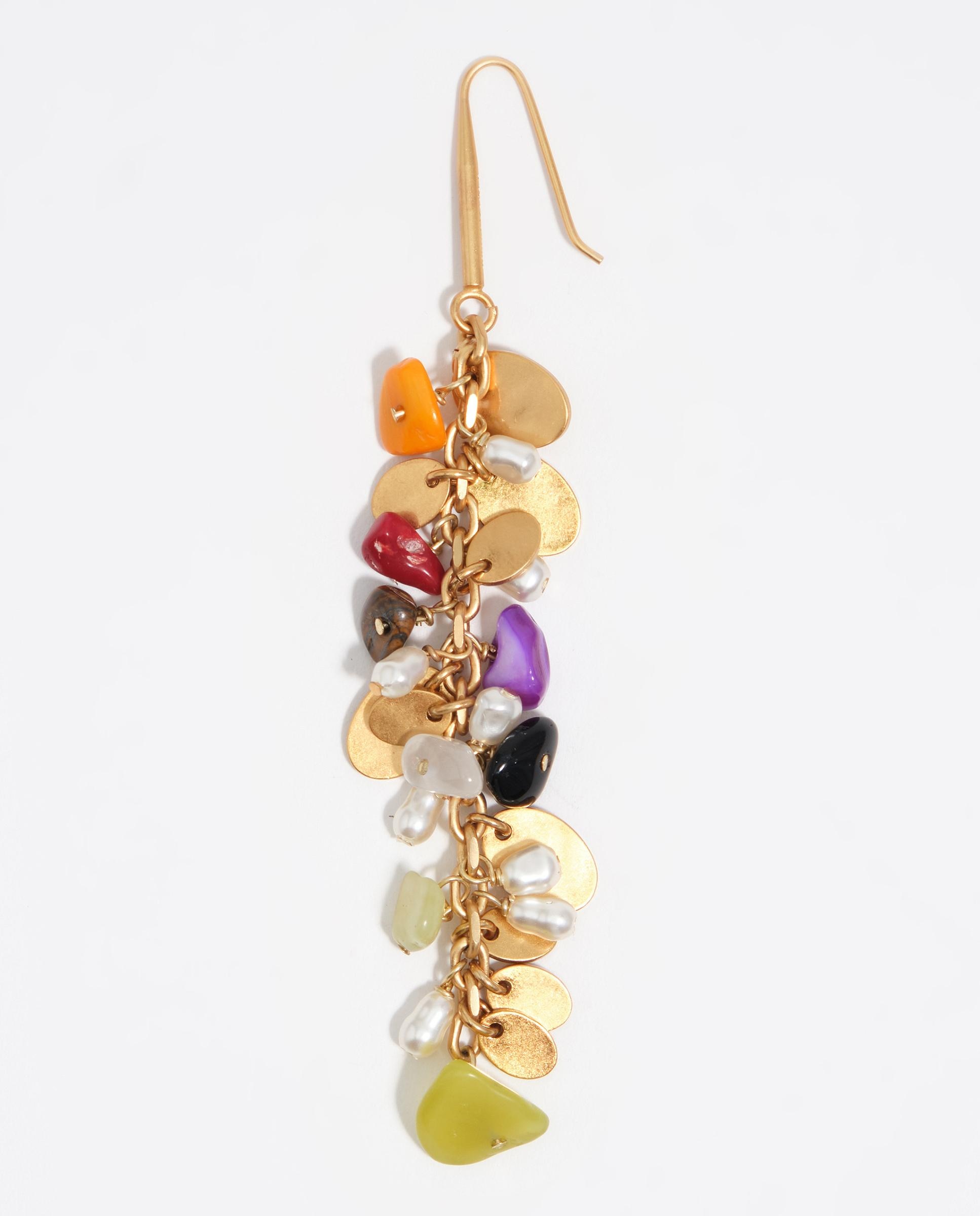 Brincos Pedras e Metal com Textura Dourado-2